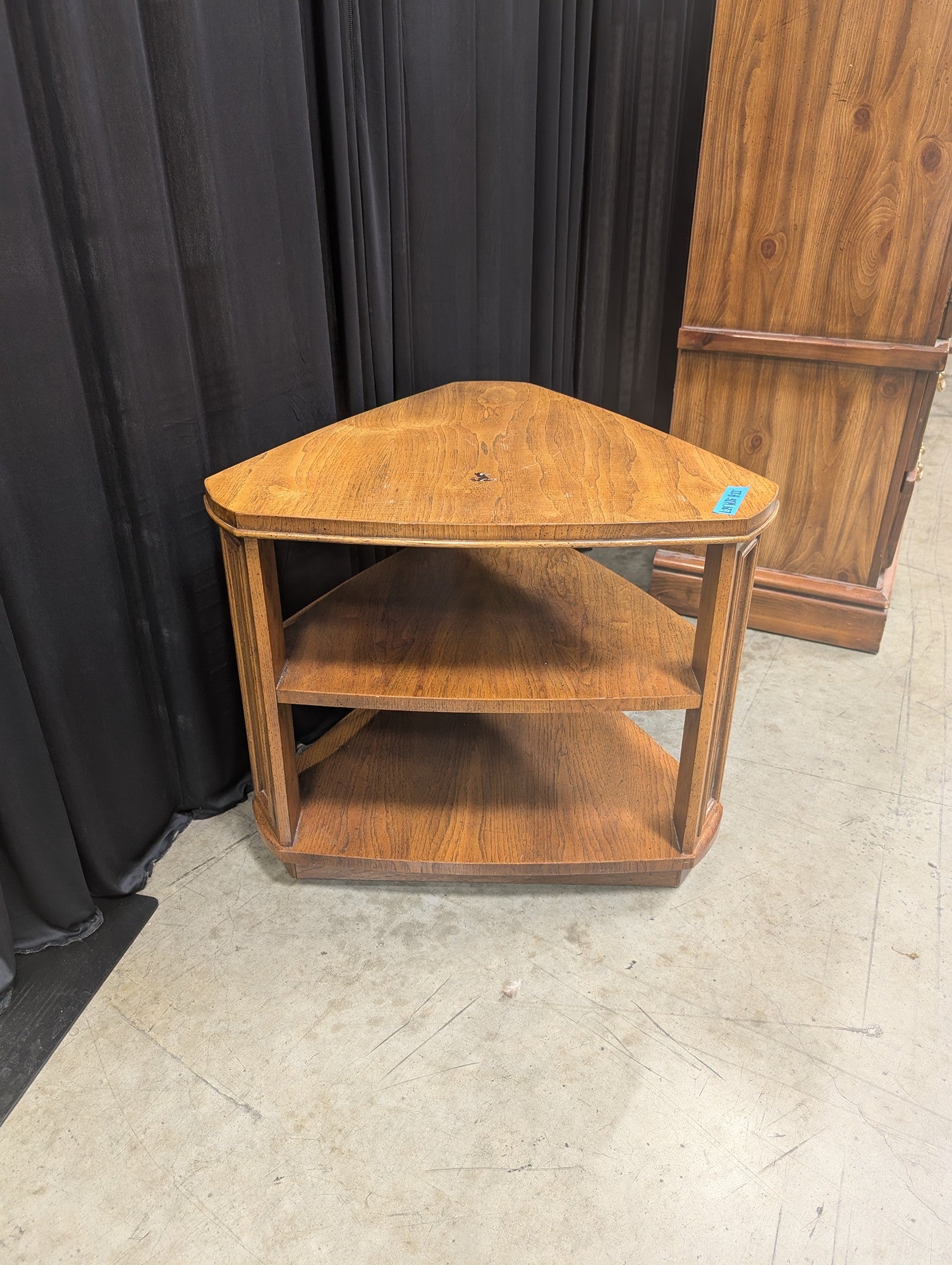 Brown Wood Three-Tiered Corner End Table