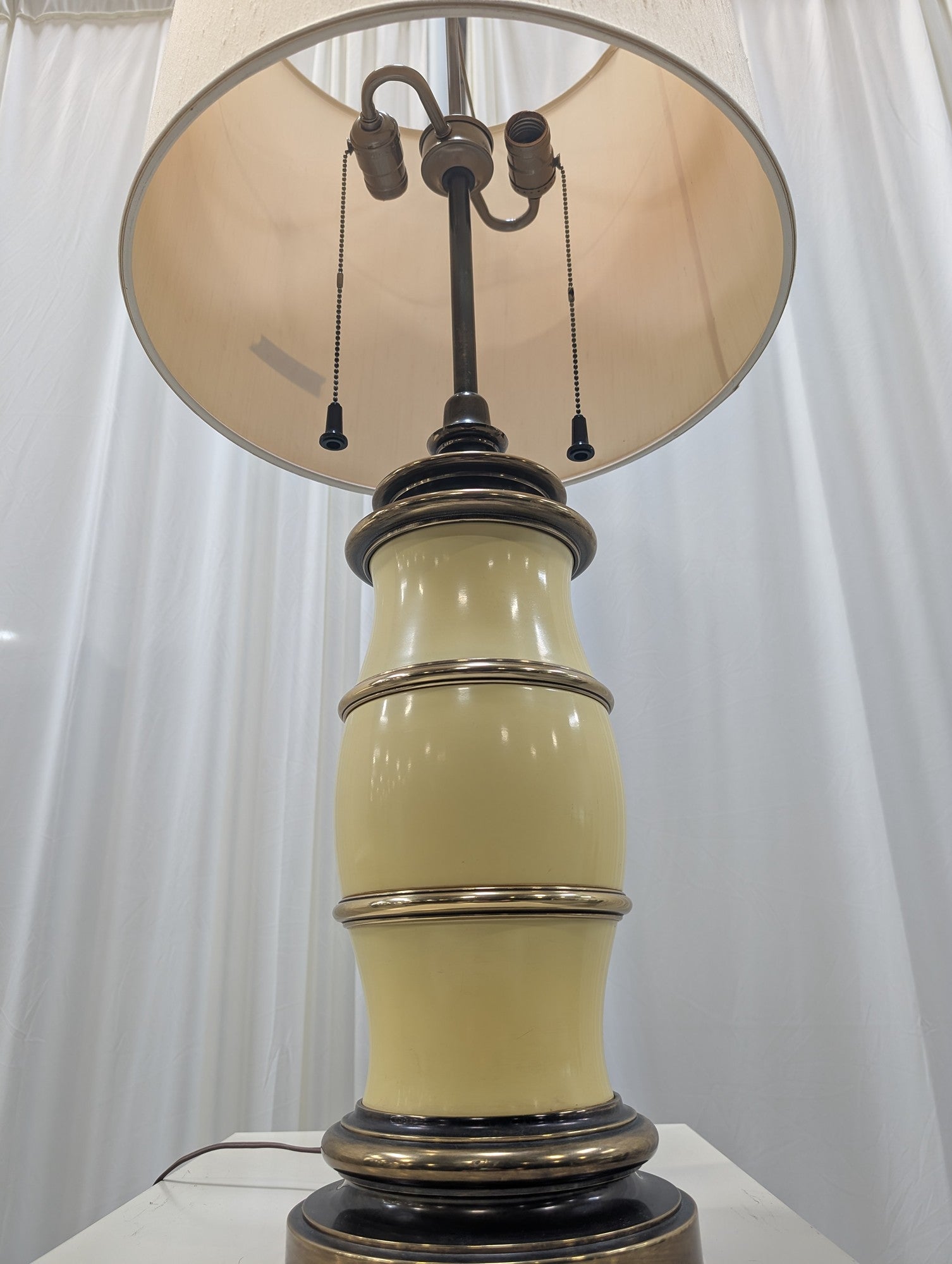 Mid-Century Ceramic Table Lamp with Brass Accents