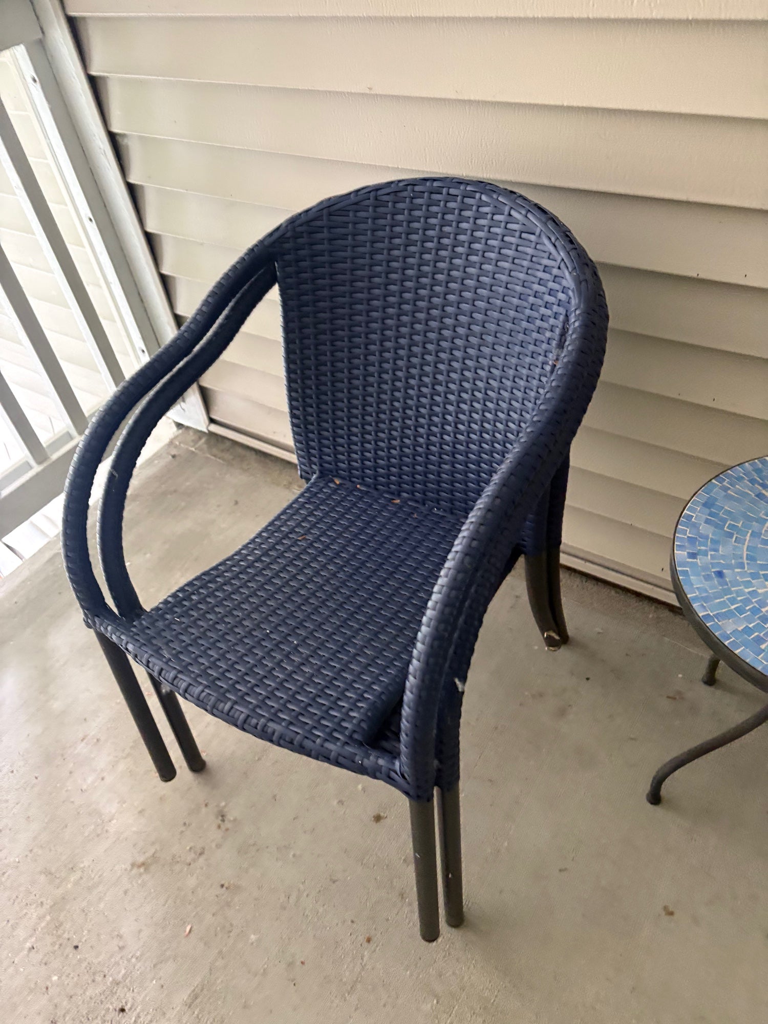 Navy Blue Woven Resin Patio Armchair