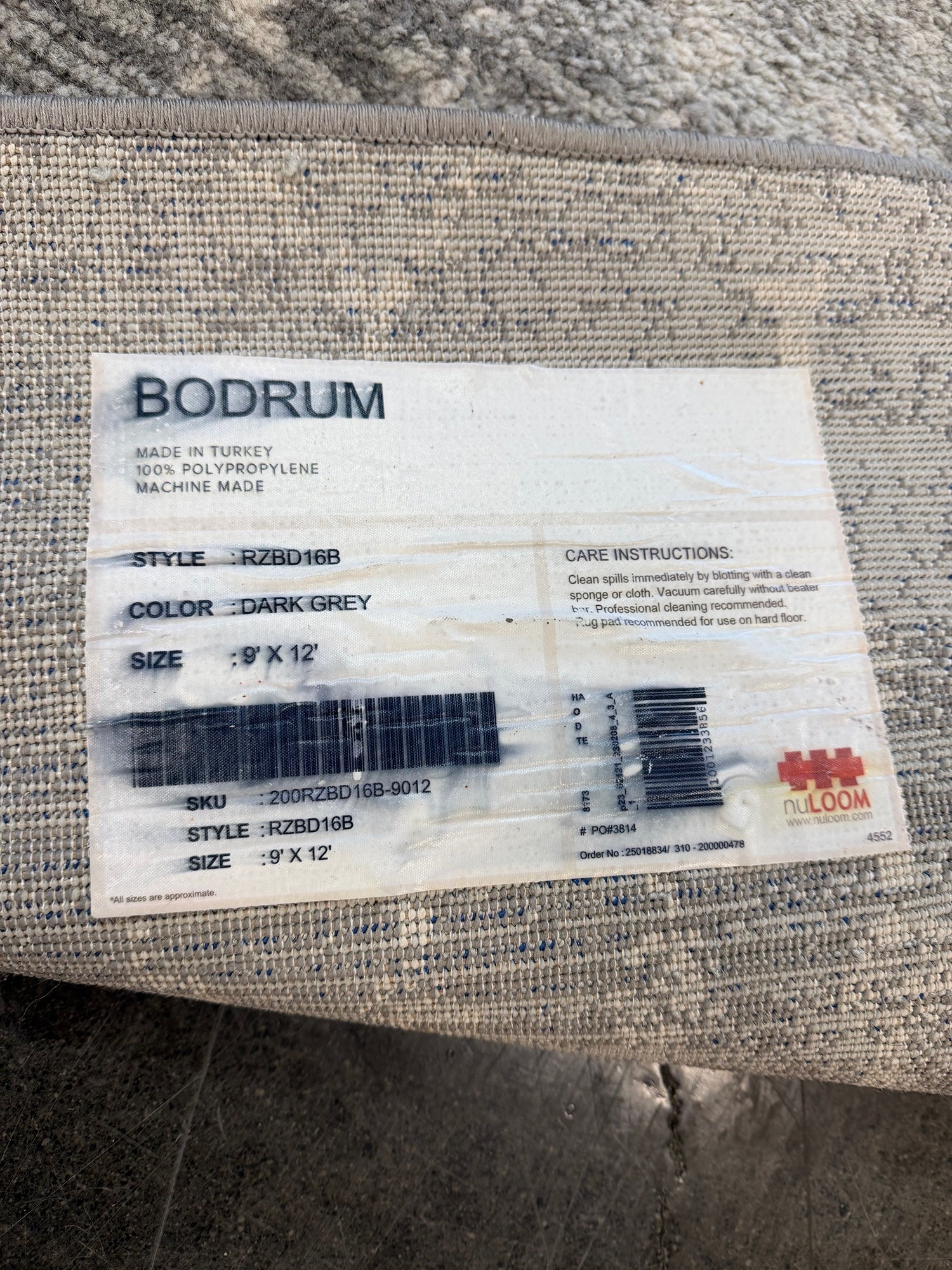 nuLOOM Bodrum Dark Grey 9x12 Area Rug in Polypropylene