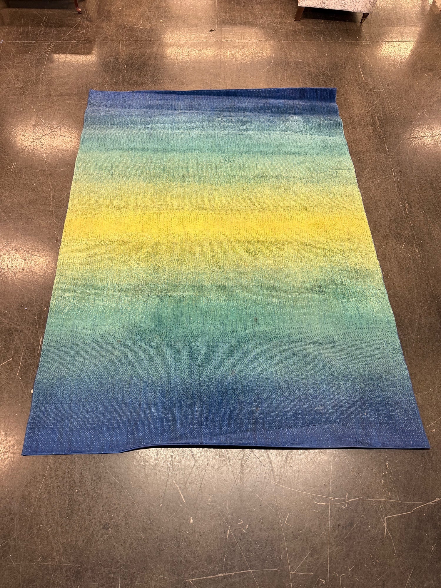MADELINE Collection Blue Green Yellow Ombre Area Rug