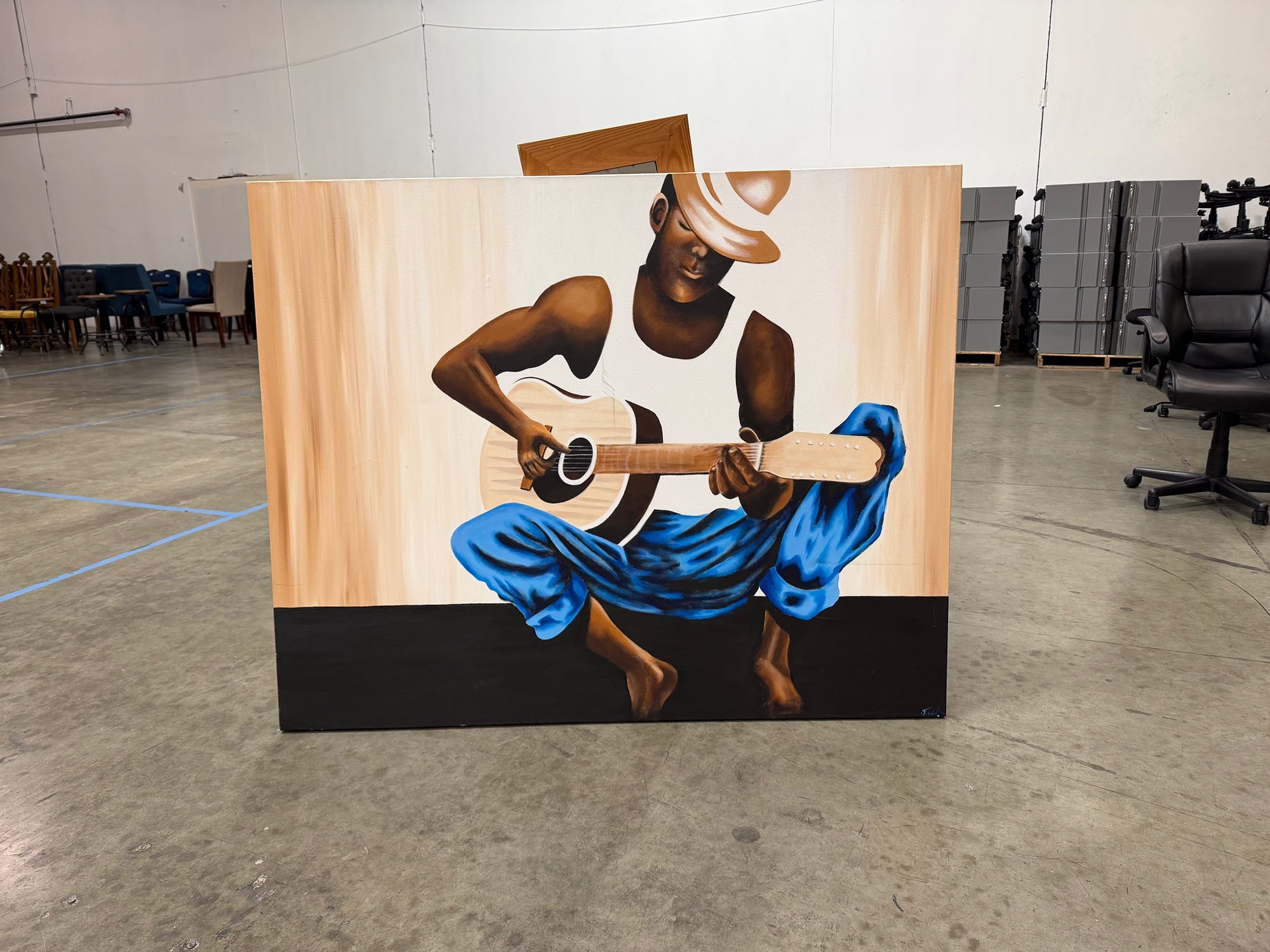 Original Figurative Canvas Painting of Man Playing Guitar