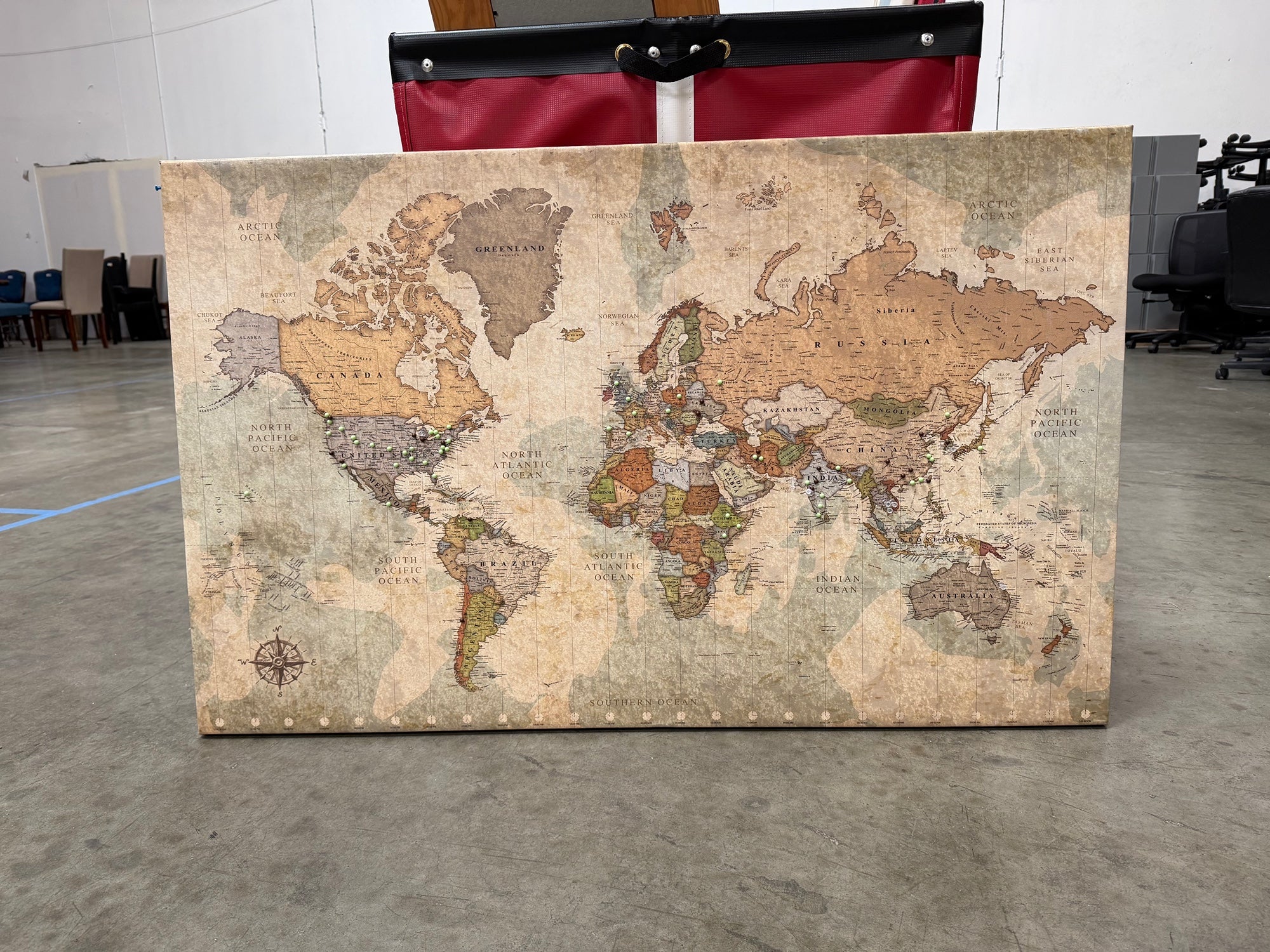 Holy Cow Vintage-Style Large World Map Push Pin Canvas Wall Art