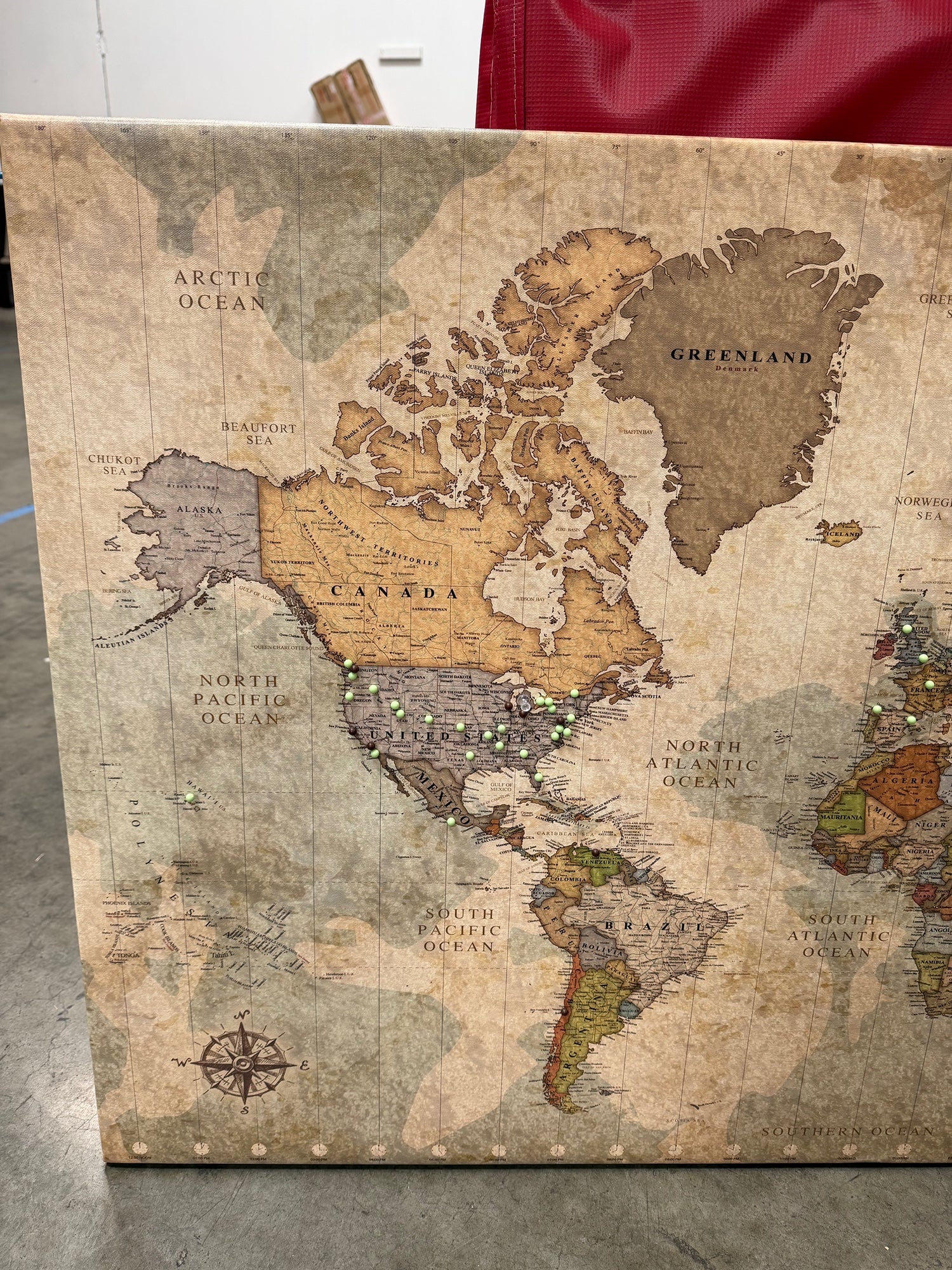 Holy Cow Vintage-Style Large World Map Push Pin Canvas Wall Art