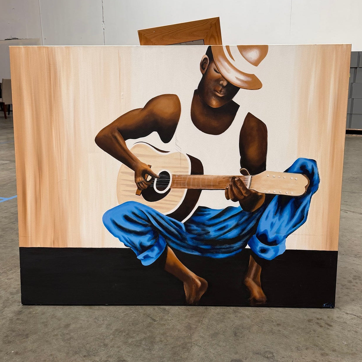 Original Figurative Canvas Painting of Man Playing Guitar