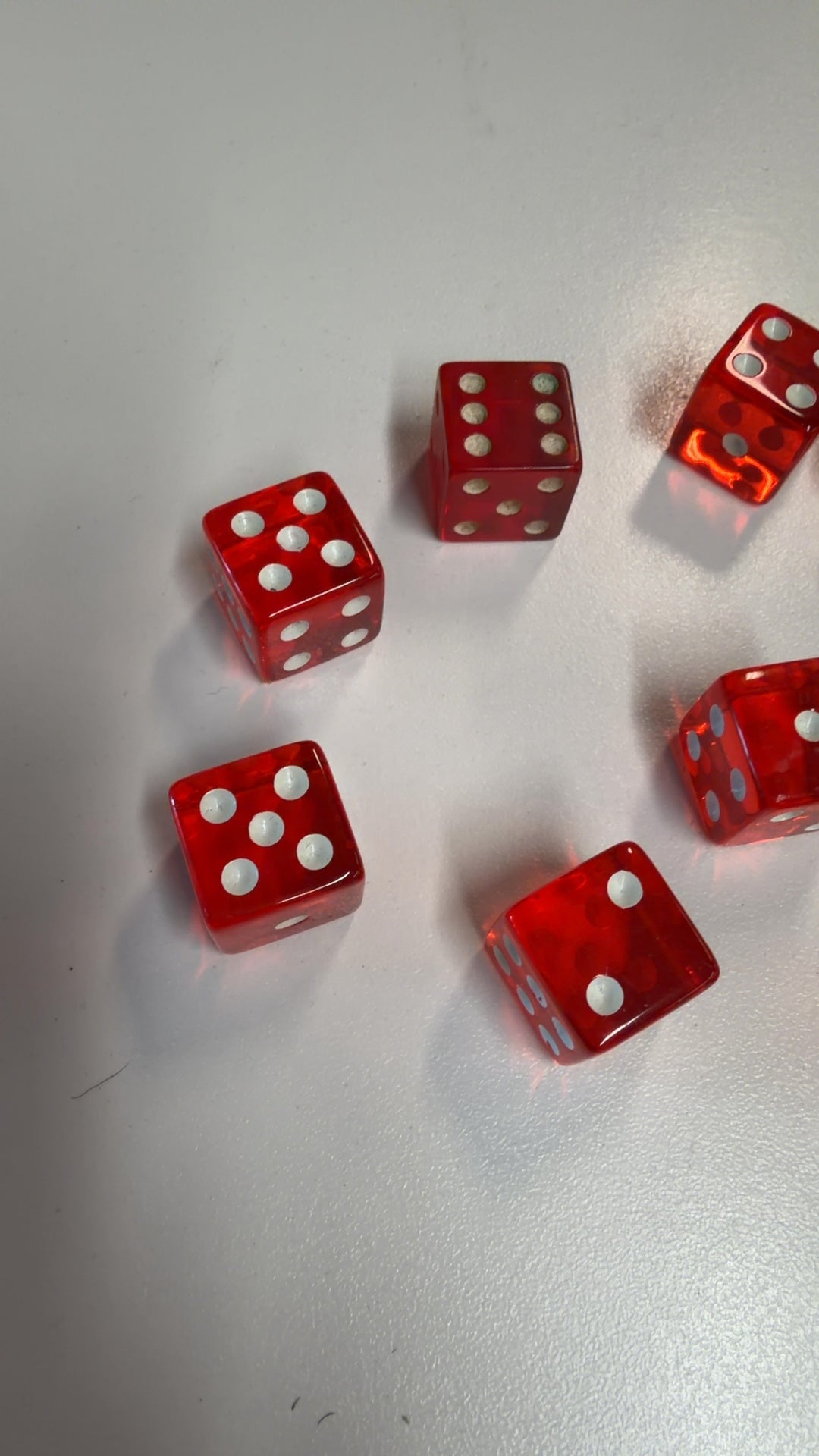 Set of Nine Translucent Red Acrylic Gaming Dice