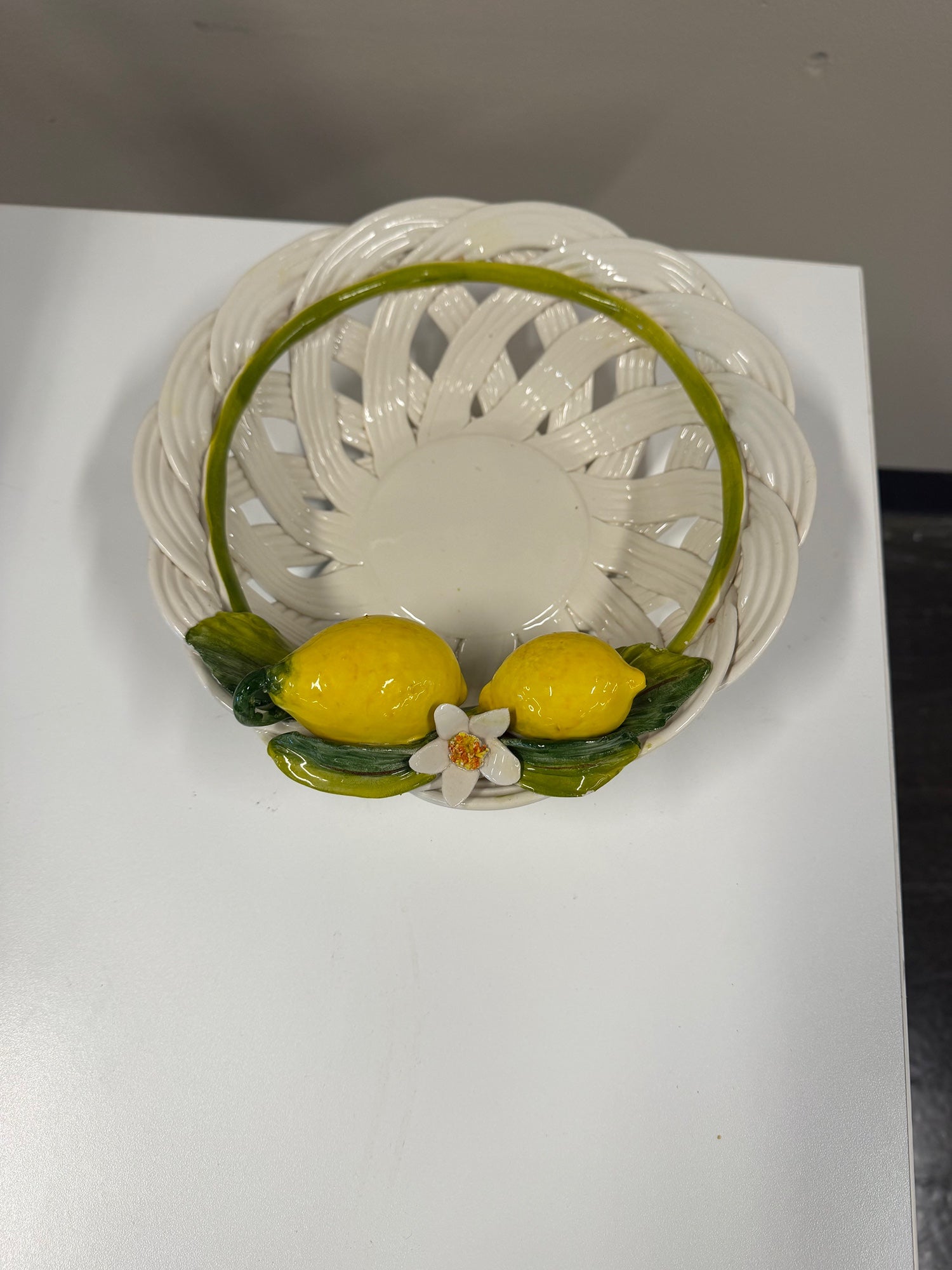 Decorative Woven Ceramic Fruit Bowl with Lemon Accents