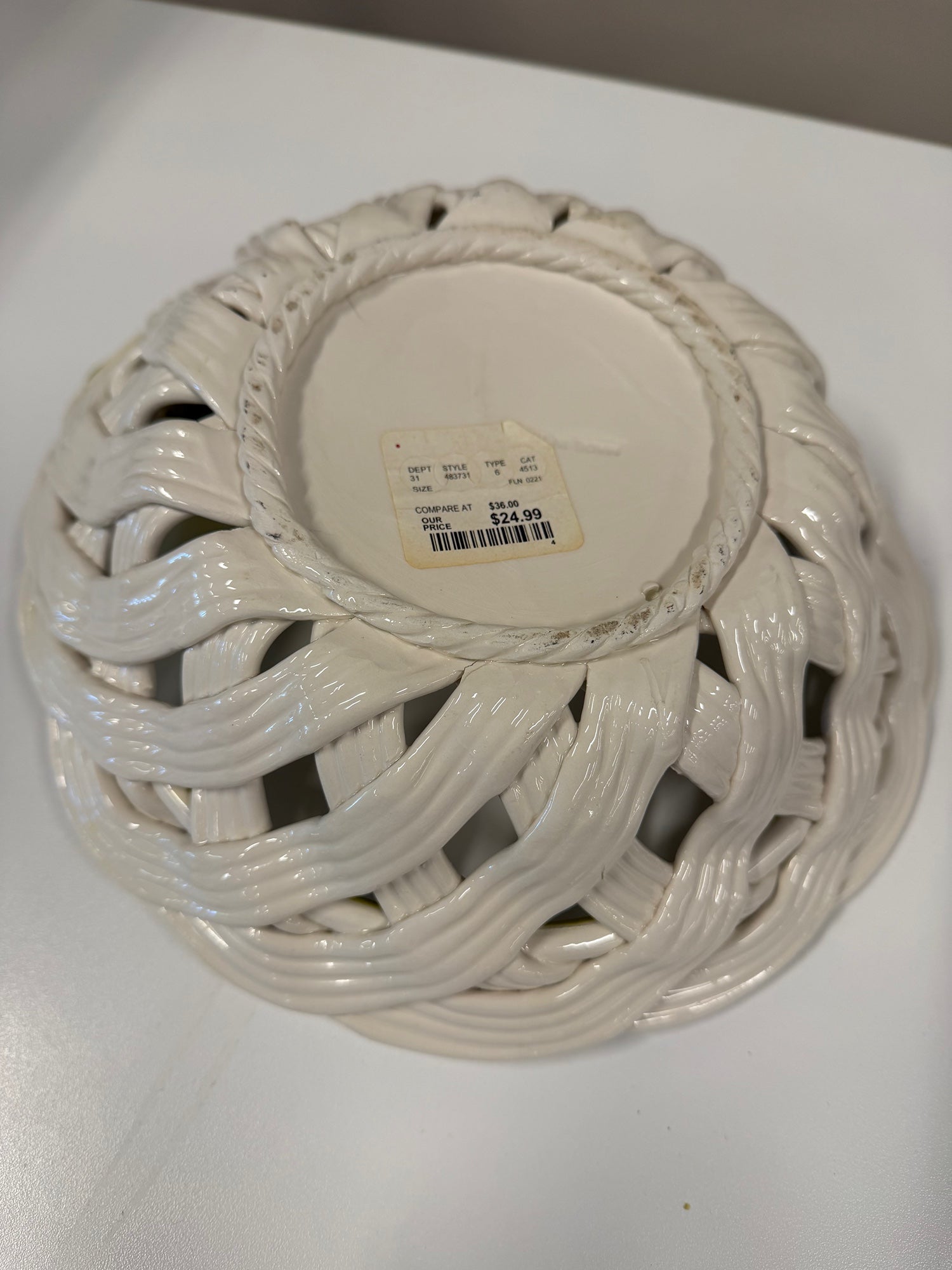 Decorative Woven Ceramic Fruit Bowl with Lemon Accents
