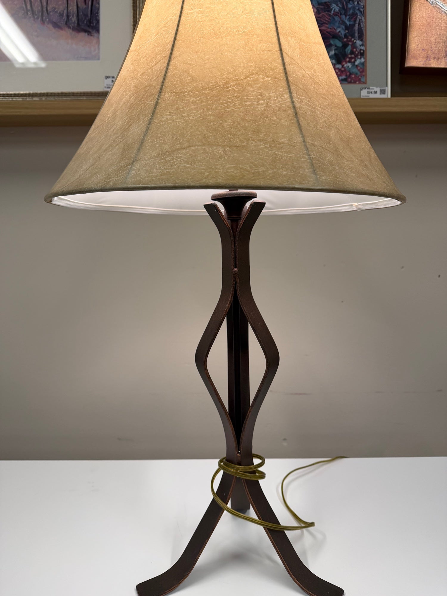 Rustic Twisted Metal Table Lamp with Bell Shade