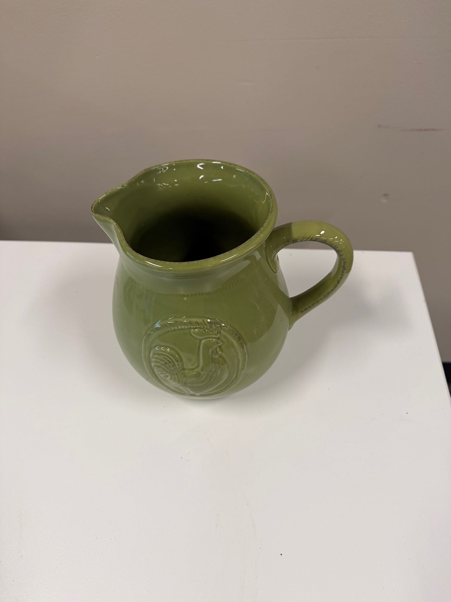 Charming Home Essentials & Beyond Olive Green Ceramic Rooster Medallion Pitcher