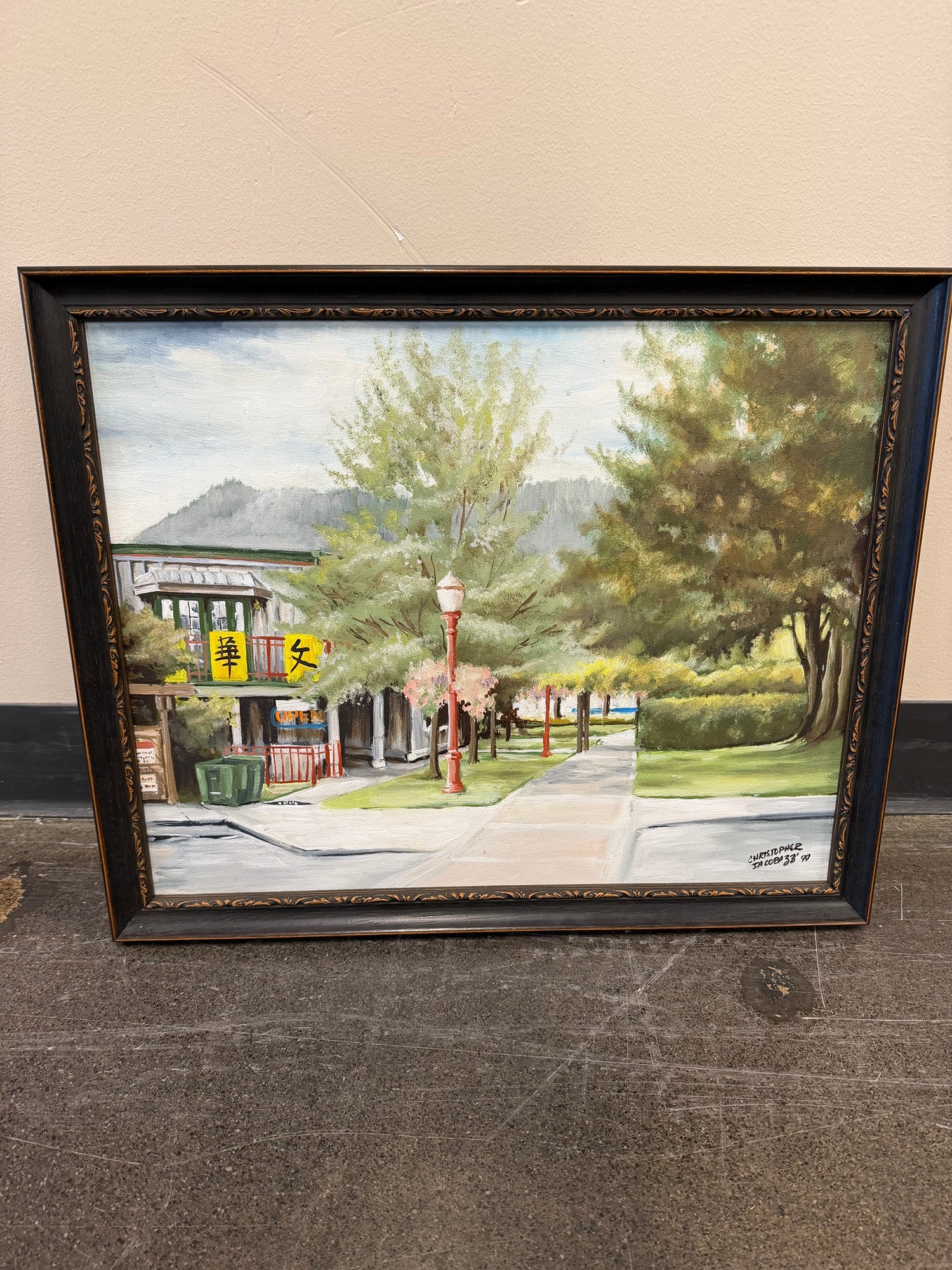 Christopher Iacoba '90 Ornate Framed Street Scene Landscape Painting