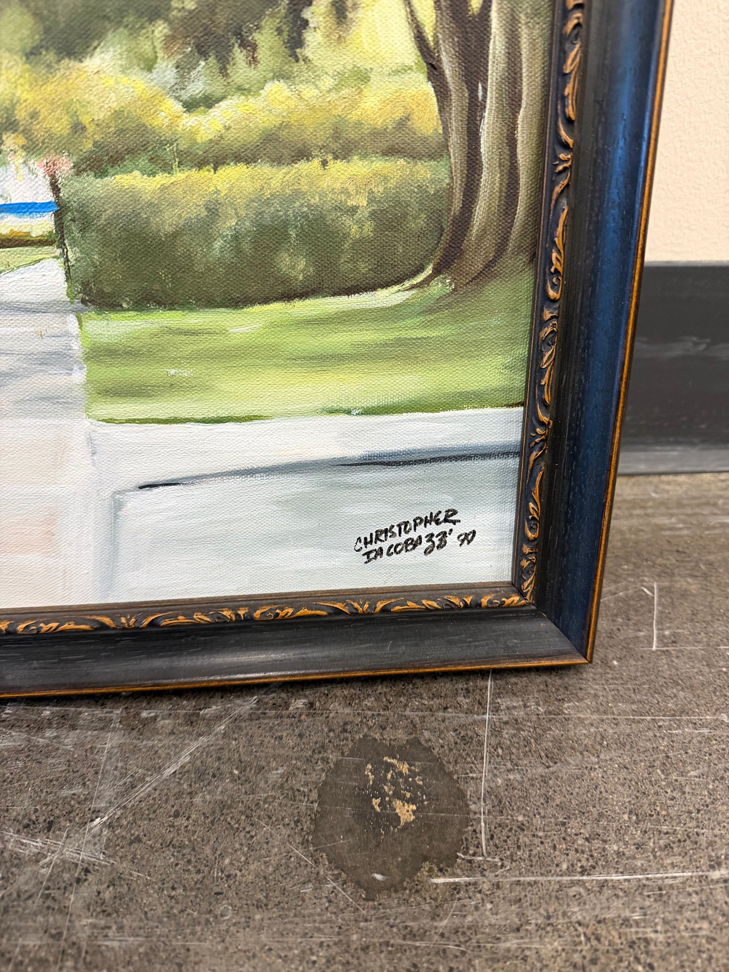 Christopher Iacoba '90 Ornate Framed Street Scene Landscape Painting