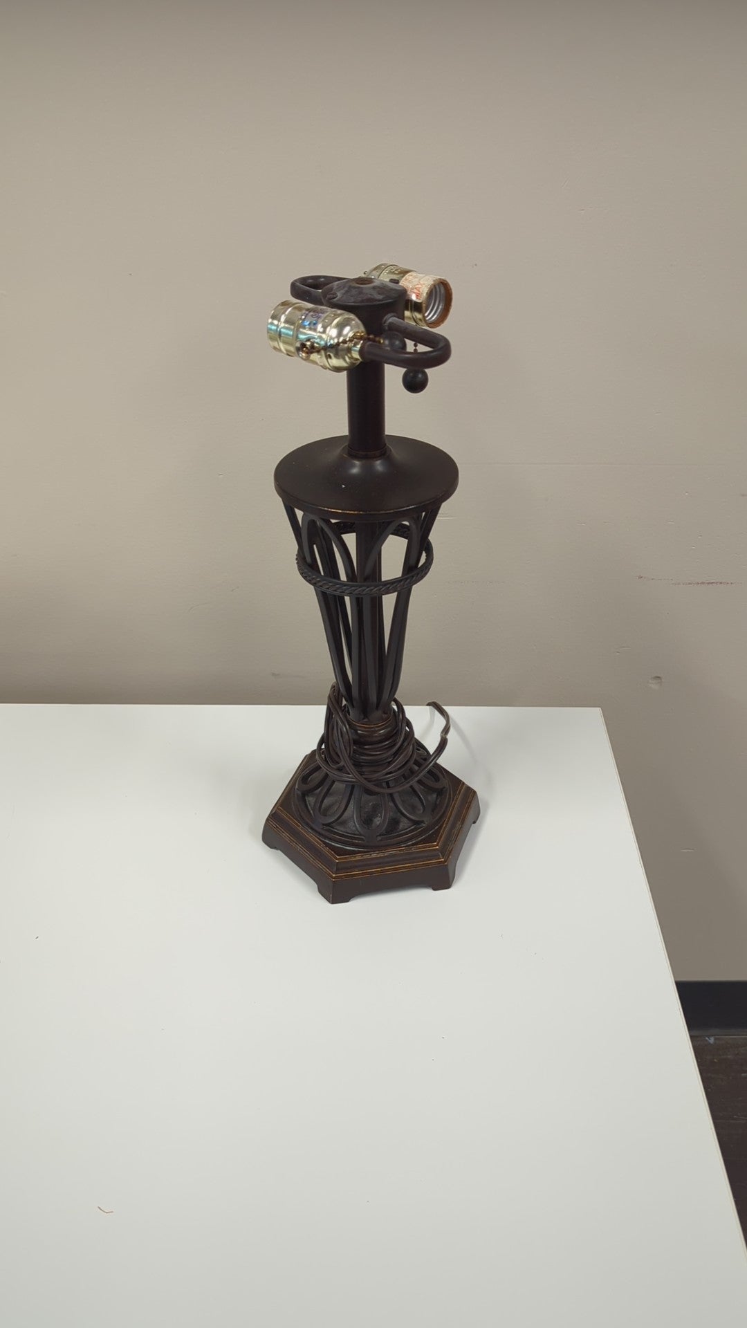 Dark Bronze Finish Metal Table Lamp Base with Dual Sockets
