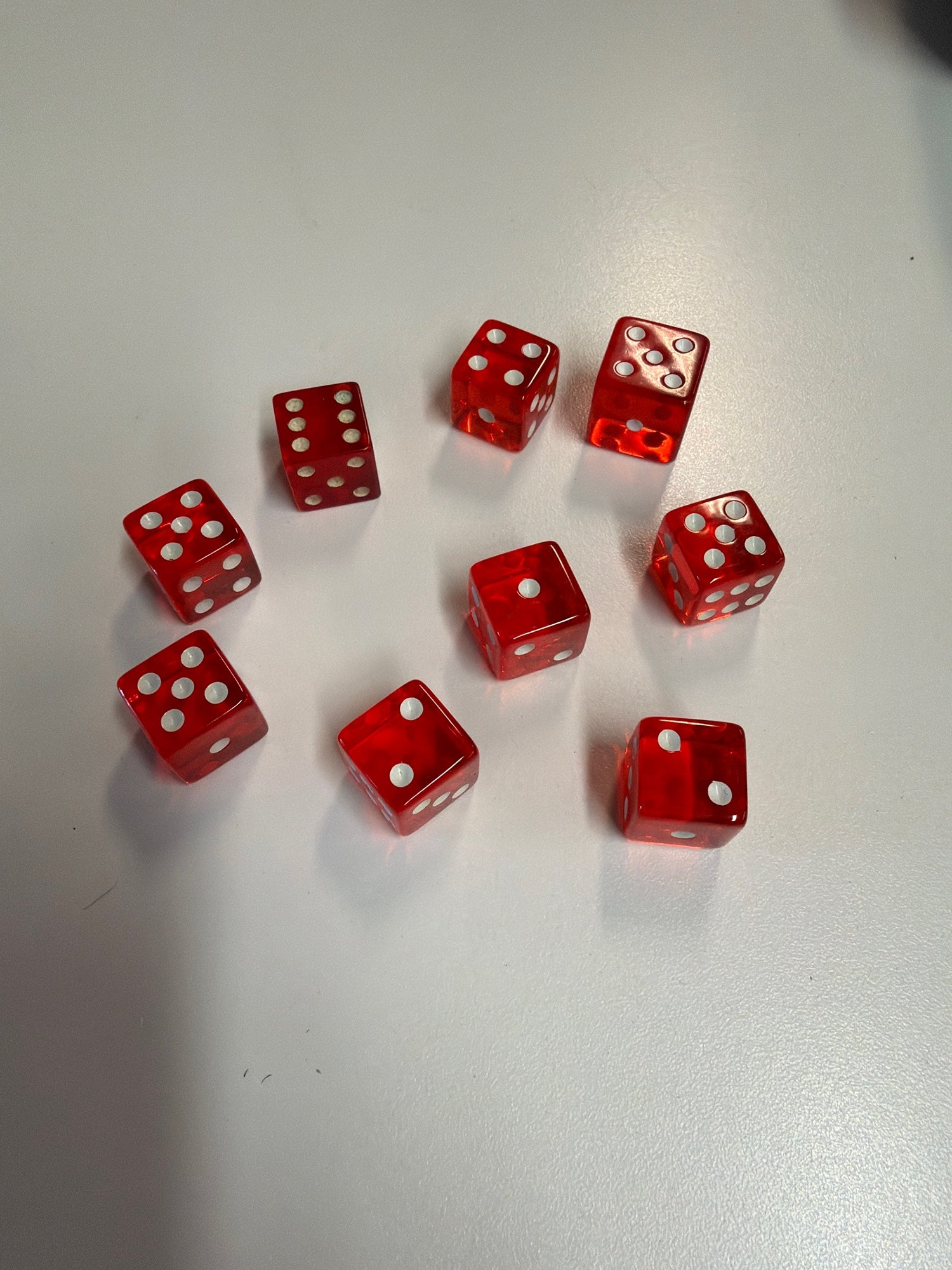 Set of Nine Translucent Red Acrylic Gaming Dice