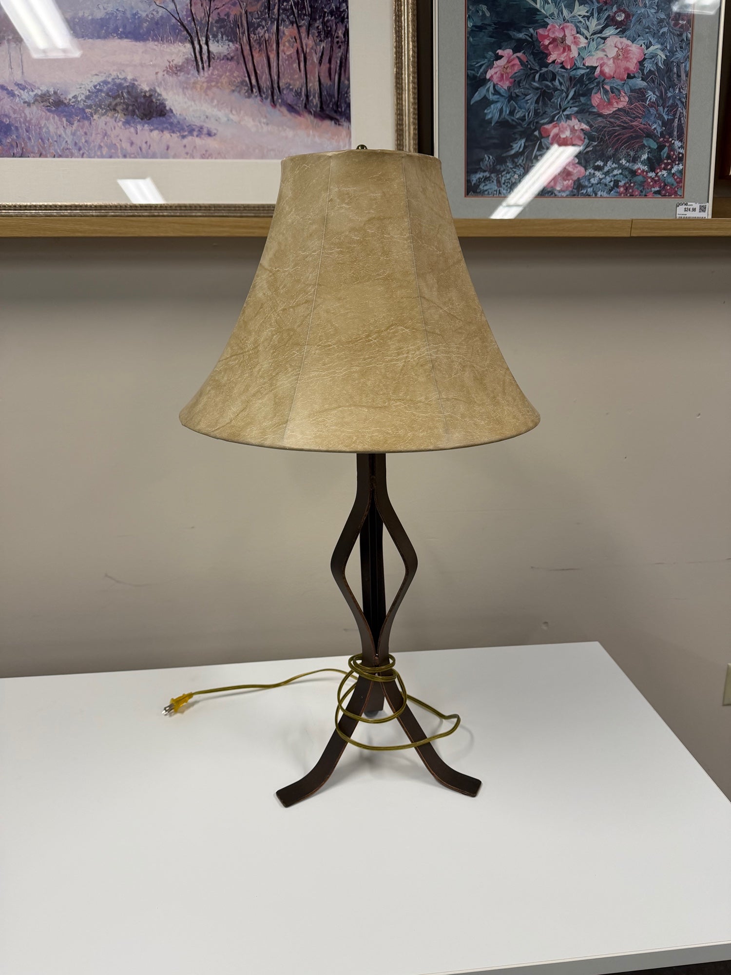 Rustic Twisted Metal Table Lamp with Bell Shade