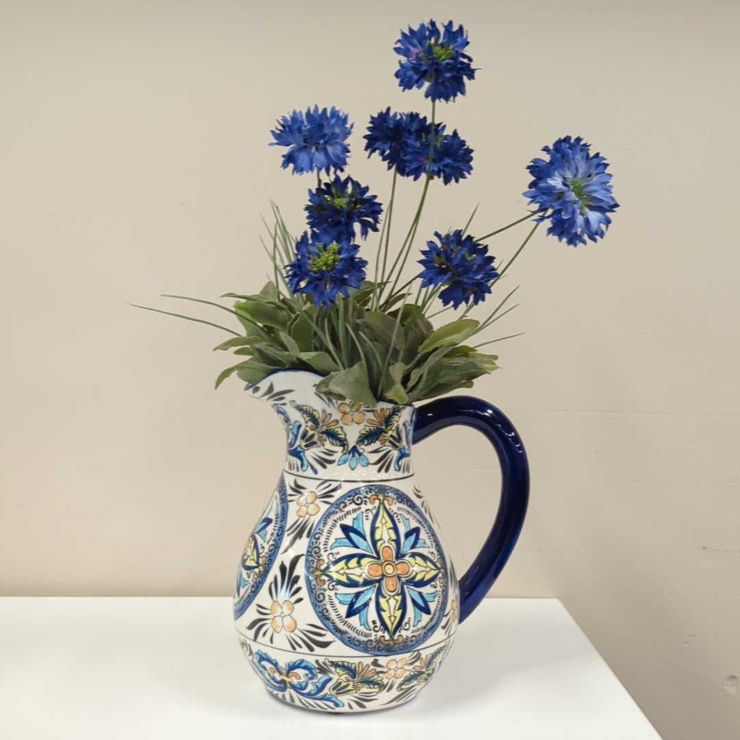 J. Godinger & Co. Hand-Painted Mediterranean Style Ceramic Pitcher Vase