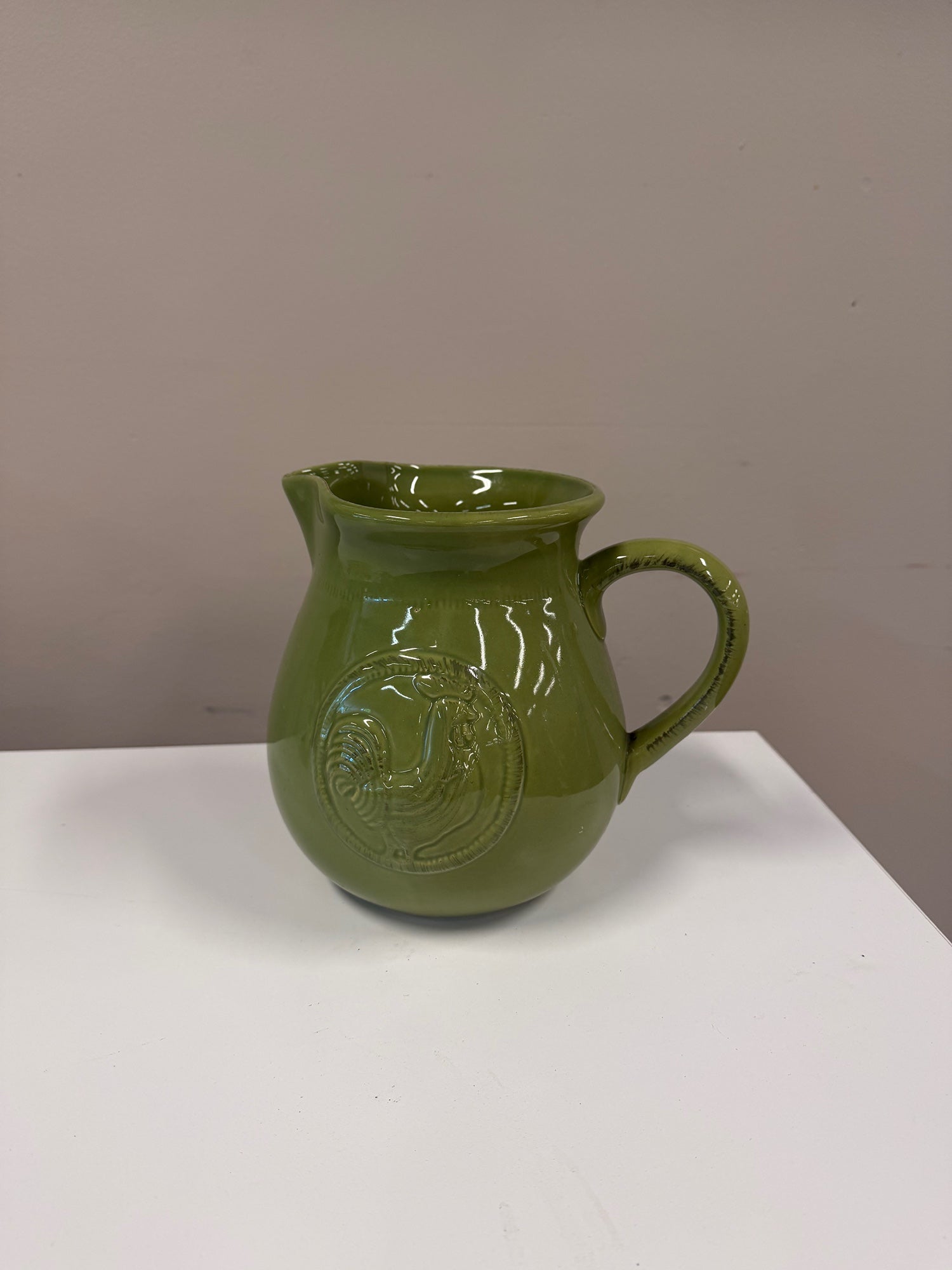 Charming Home Essentials & Beyond Olive Green Ceramic Rooster Medallion Pitcher