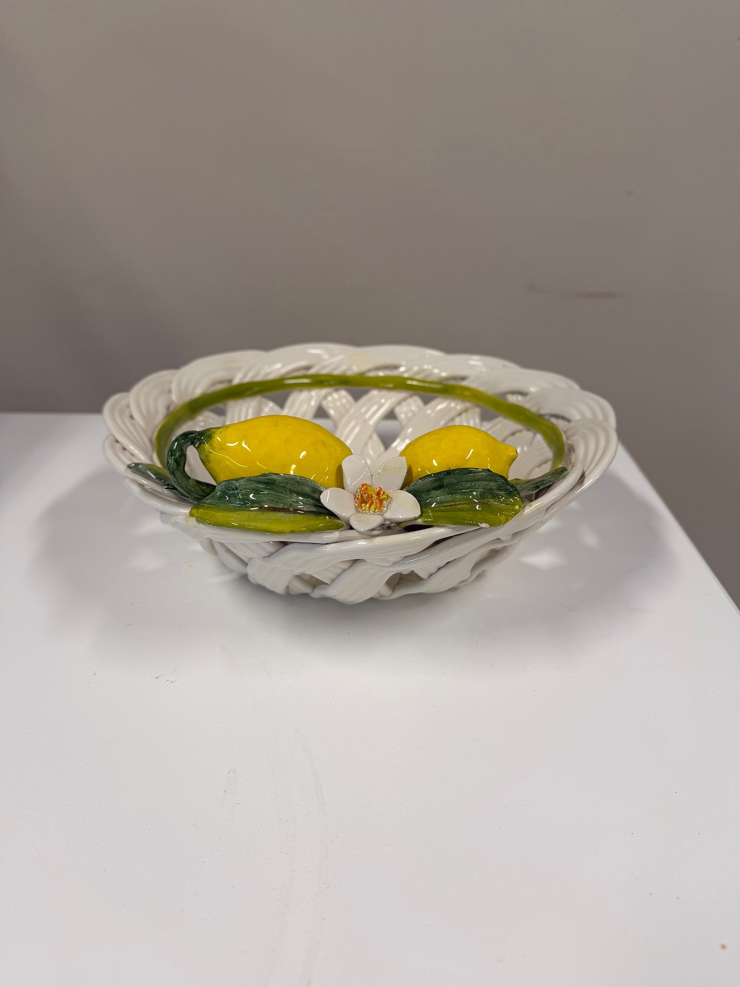 Decorative Woven Ceramic Fruit Bowl with Lemon Accents
