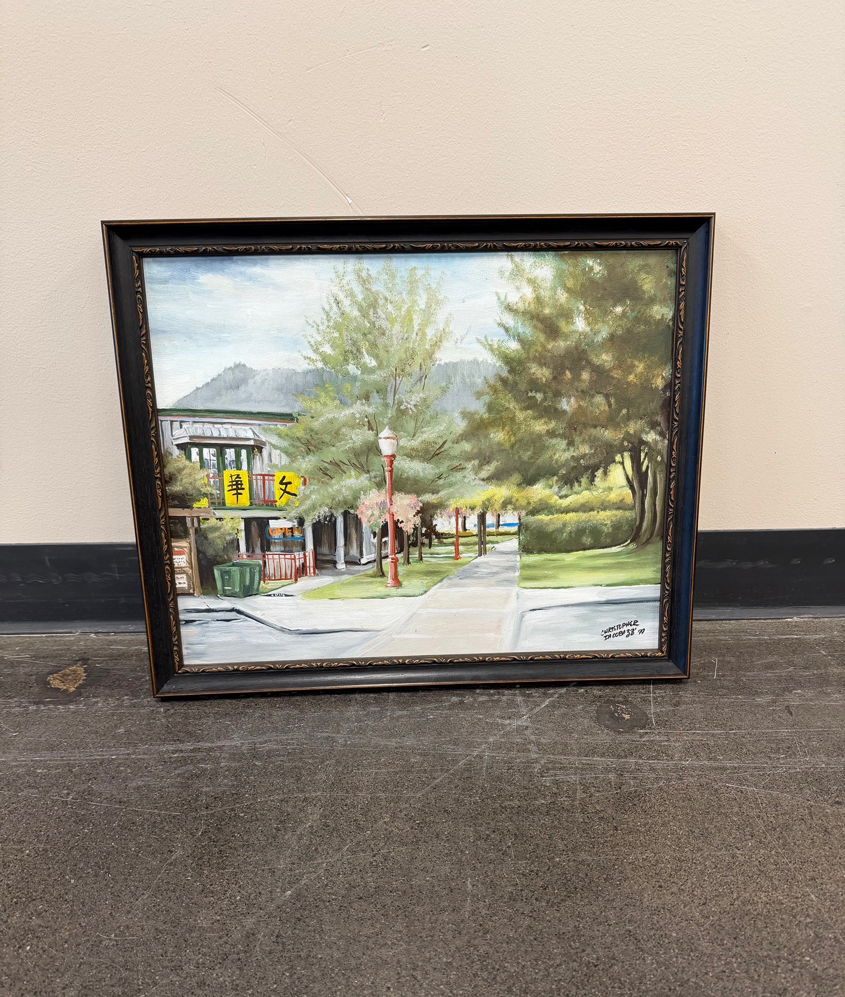 Christopher Iacoba '90 Ornate Framed Street Scene Landscape Painting
