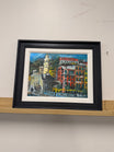 Vibrant European Cityscape Oil Painting in Custom Aaron Brothers Frame