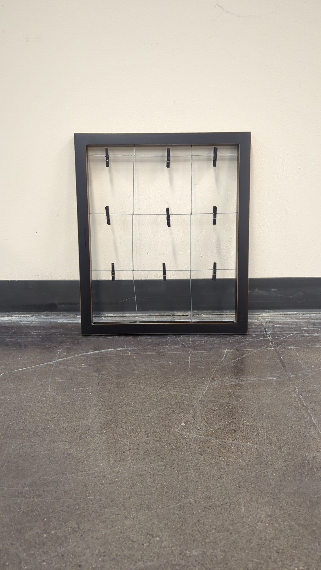 Modern Black Grid Photo Display Frame with Nine Clips