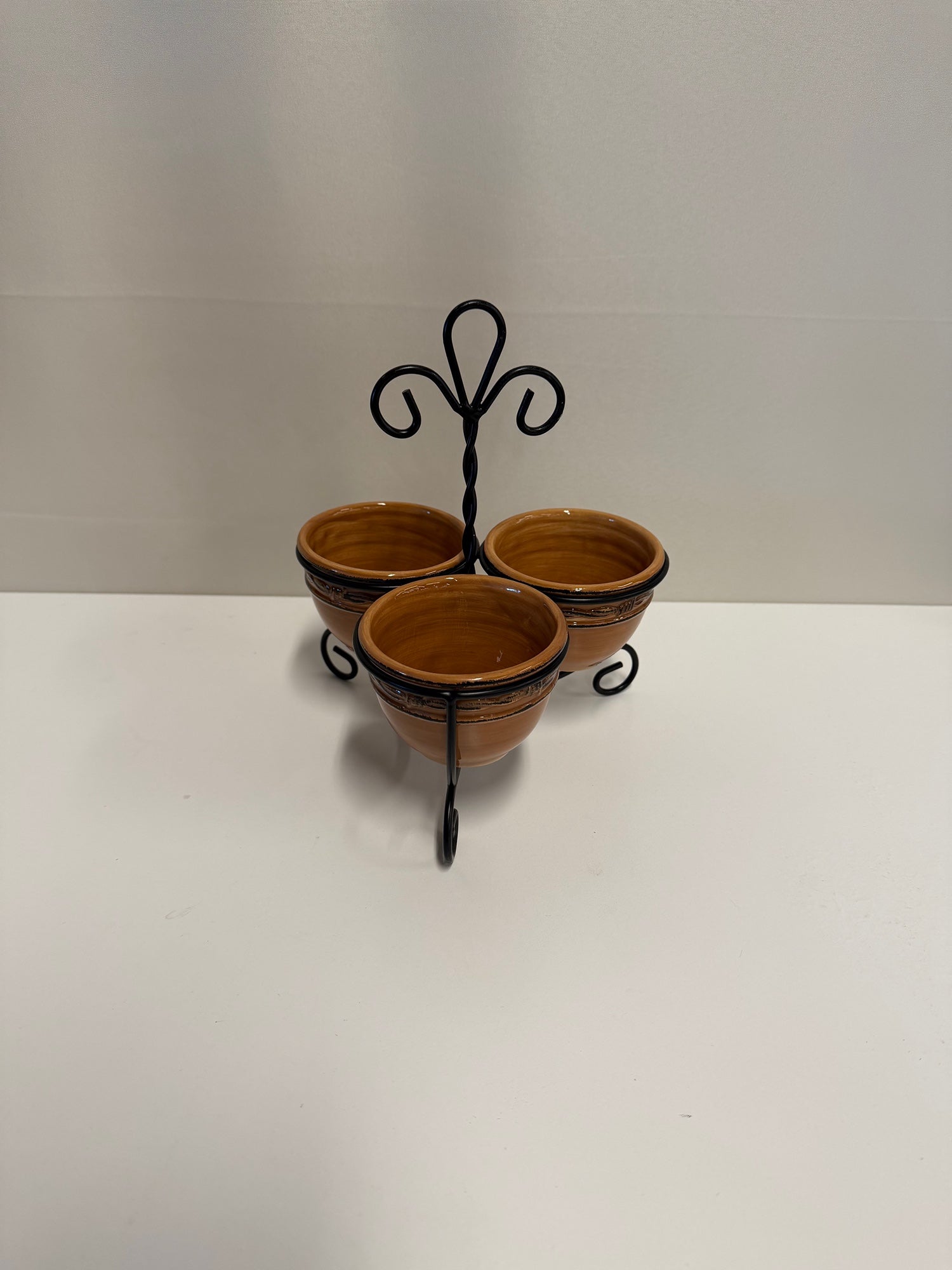 Designed in Montana Three-Tiered Scrollwork Metal & Terracotta Pot Set