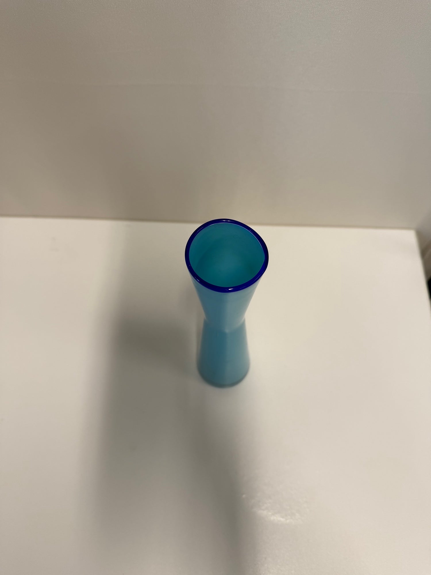 Aqua Blue Tapered Glass Vase with Cobalt Rim