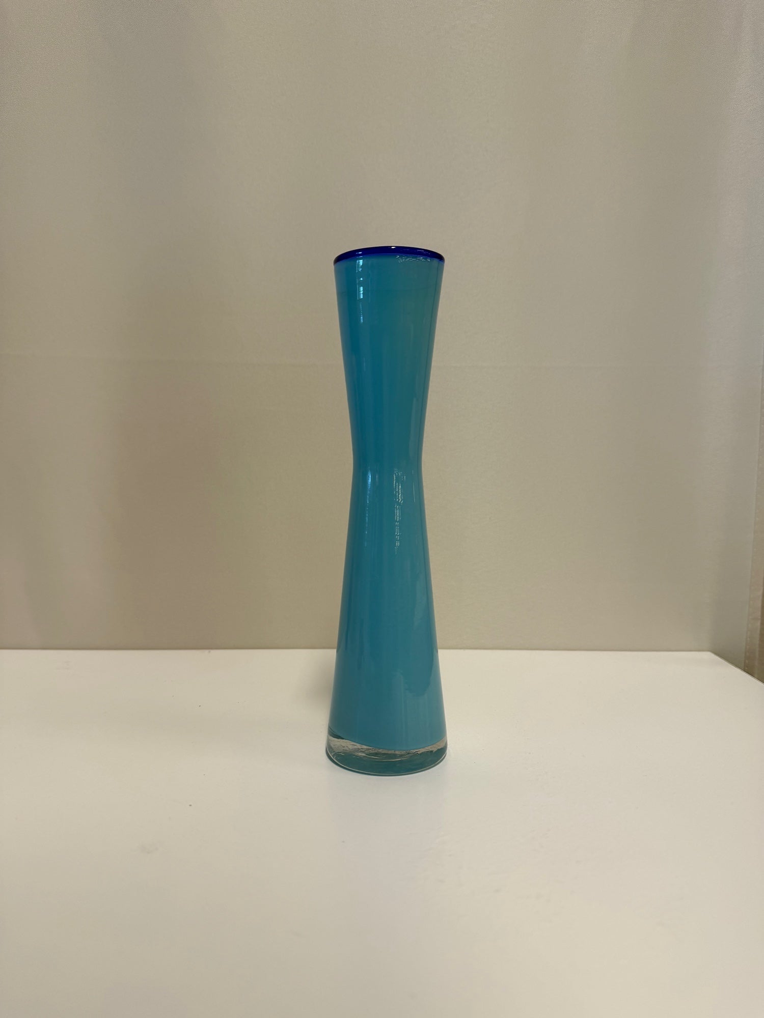 Aqua Blue Tapered Glass Vase with Cobalt Rim