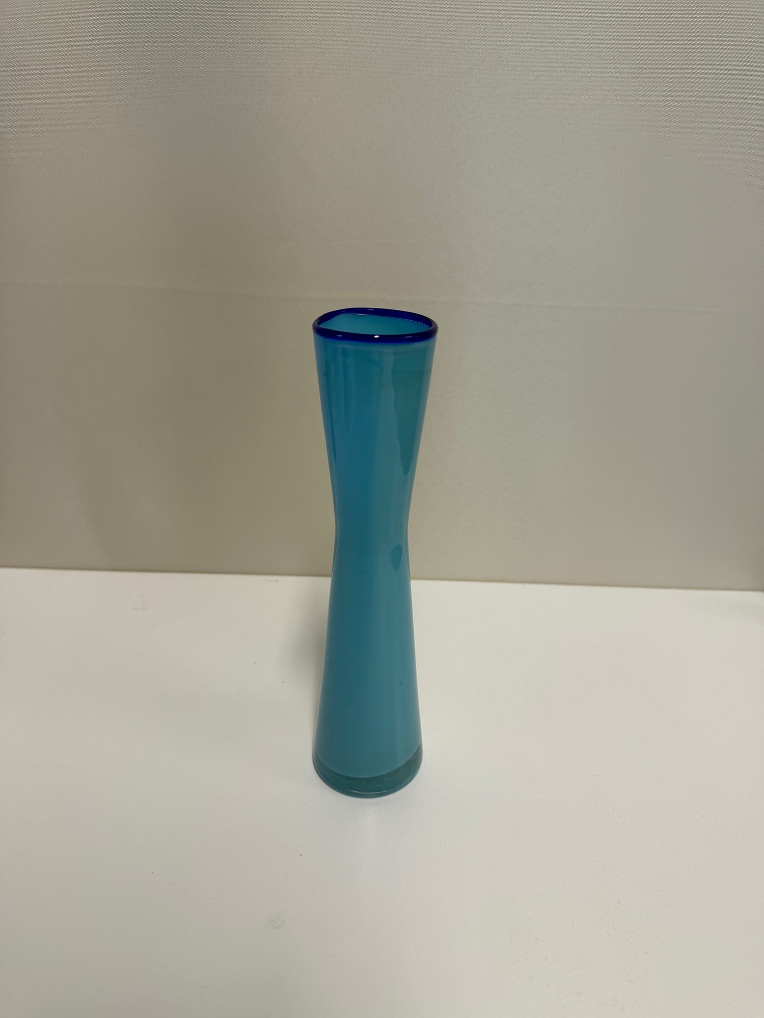 Aqua Blue Tapered Glass Vase with Cobalt Rim