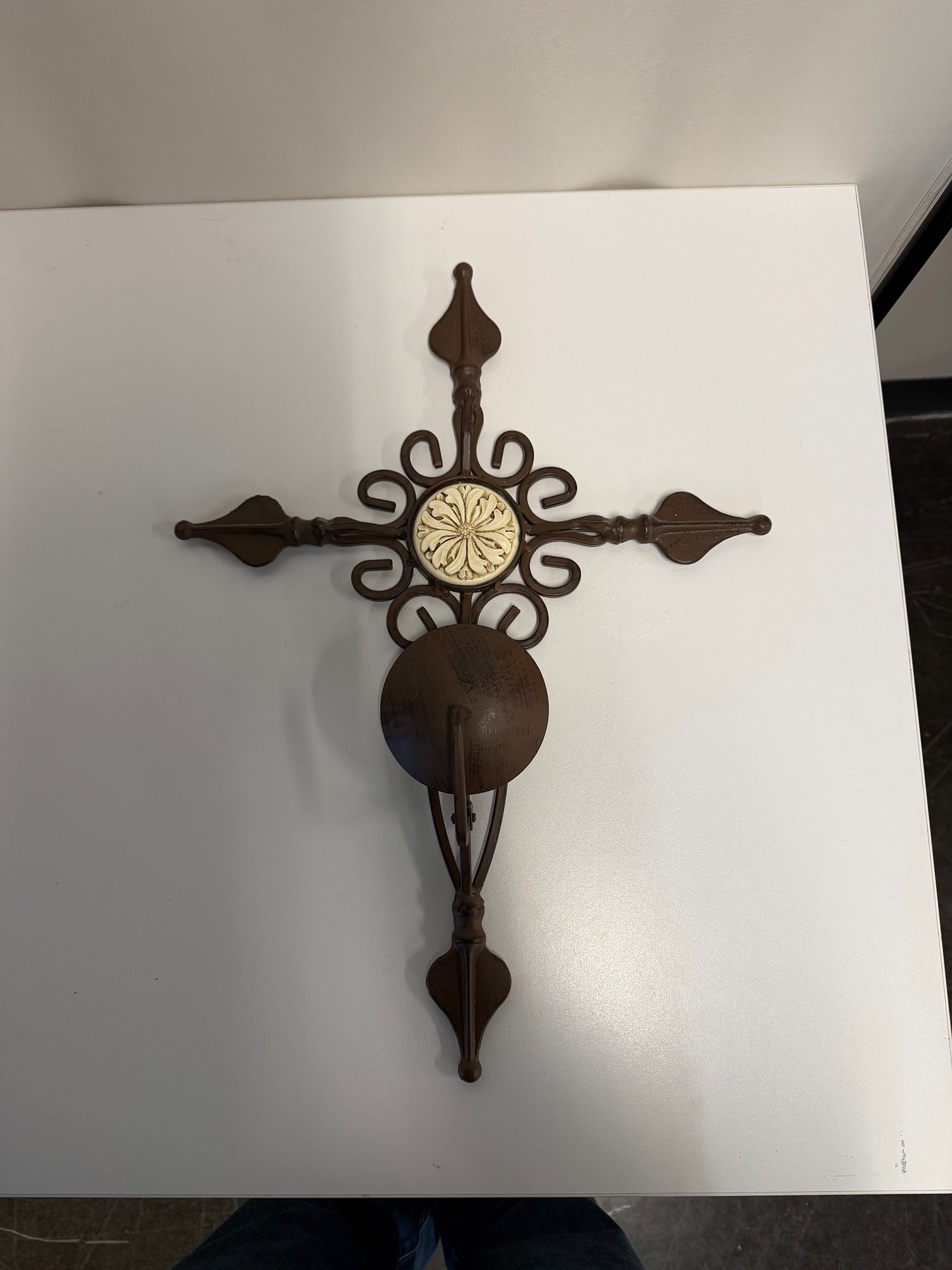 Ornate Metal Wall Cross Candle Holder Sconce