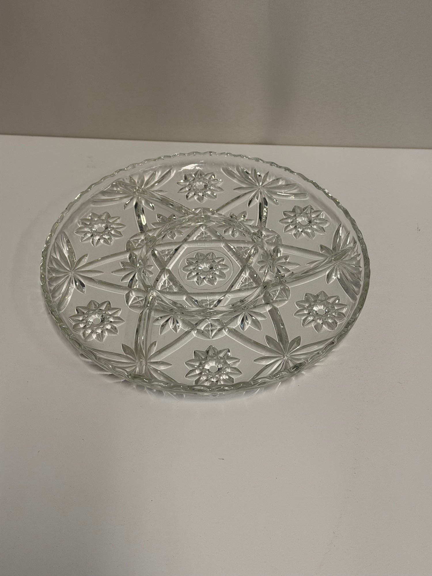 Vintage Clear Glass Divided Serving Platter with Starburst Pattern