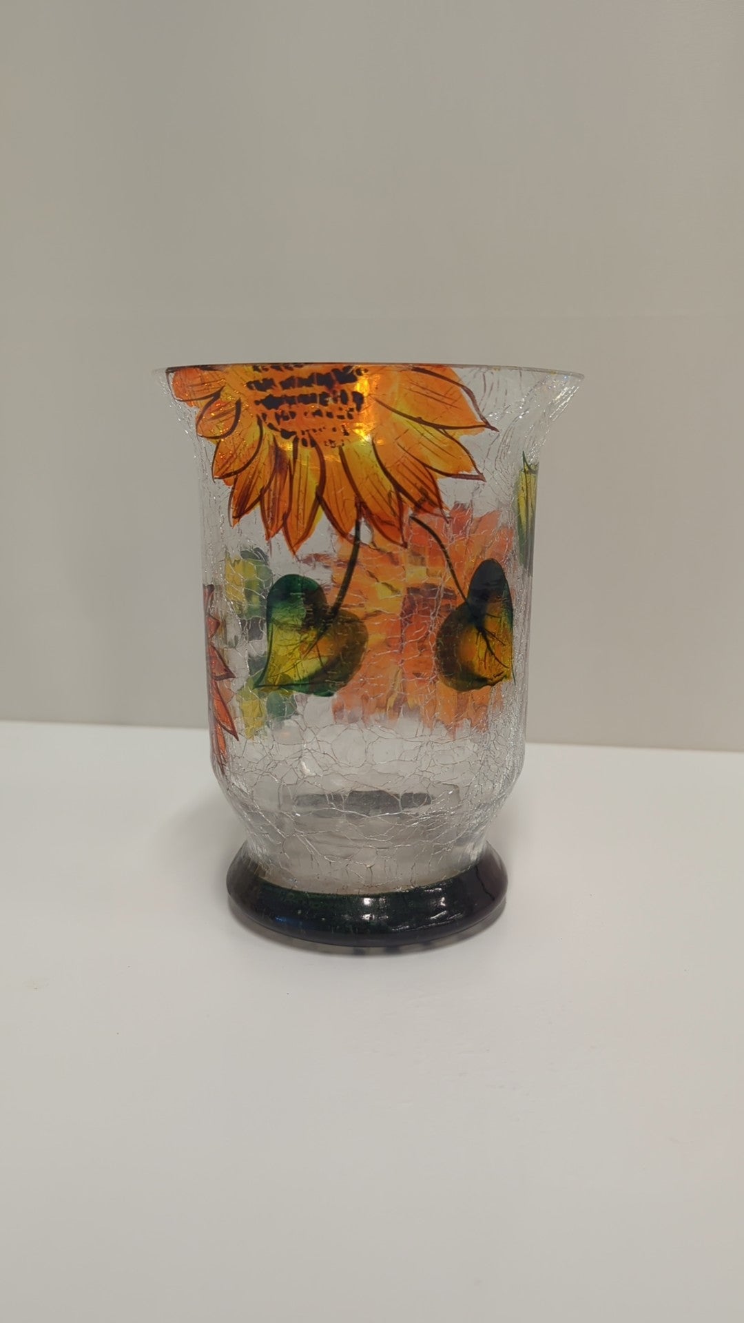 STUDIO HOME Crackle Glass Autumn Floral Hurricane Tea Light Holder
