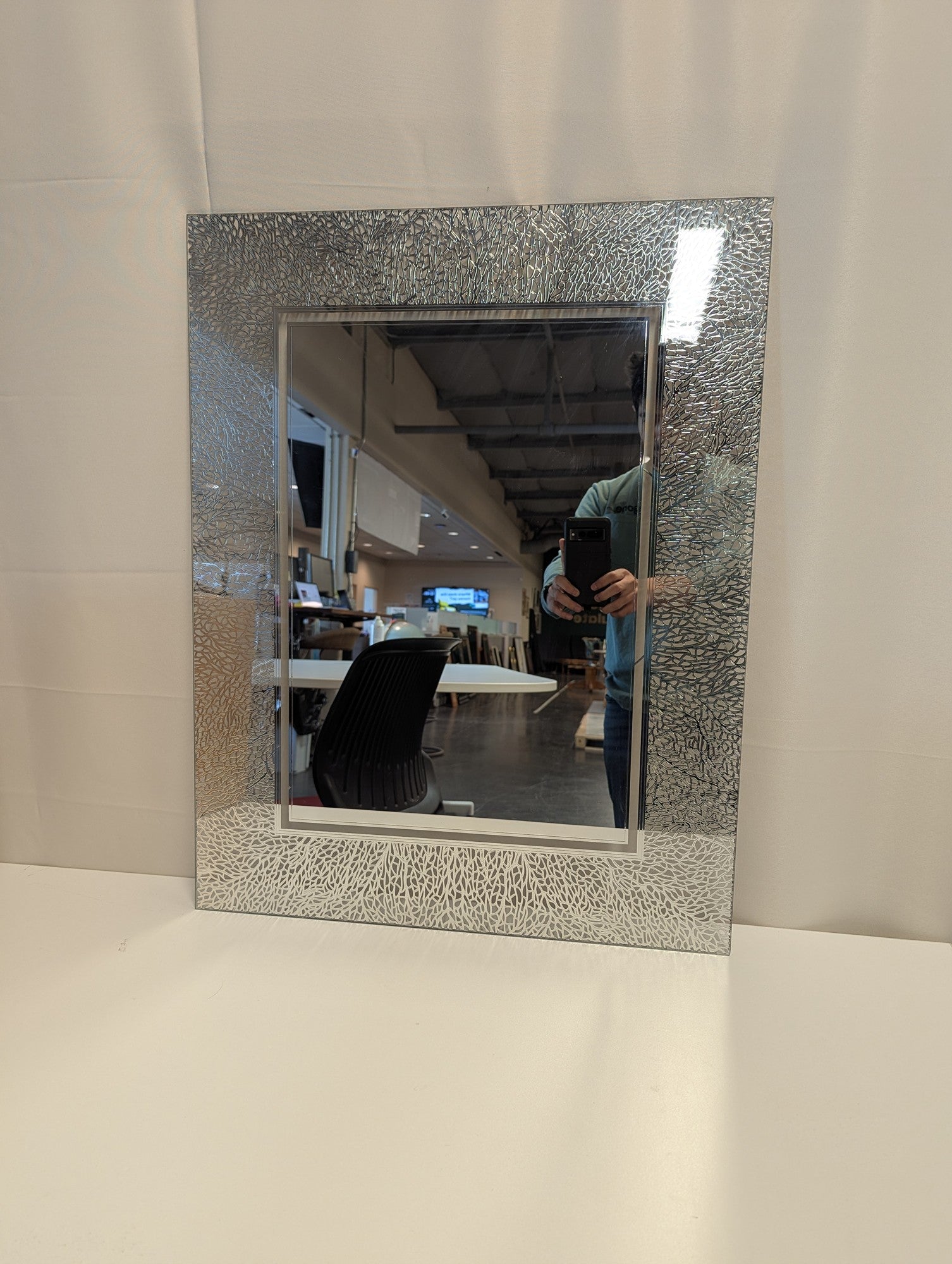 Textured Silver Frame Rectangular Wall Mirror