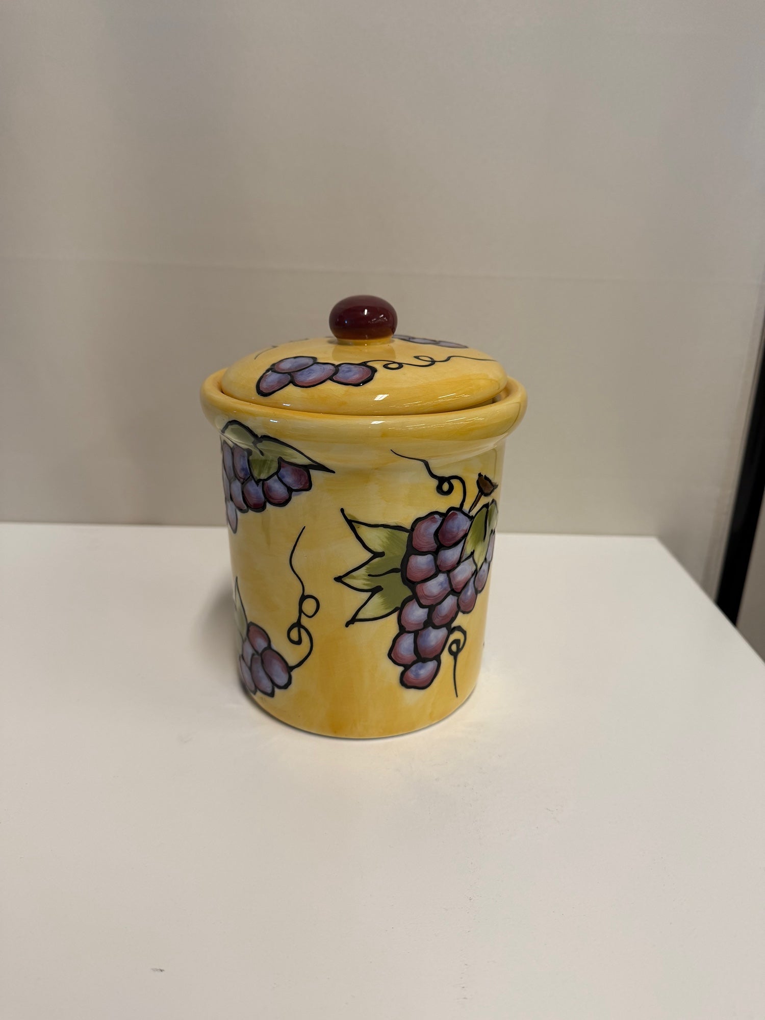 Lilian Vernon Decorative Grape Motif Ceramic Canister Jar