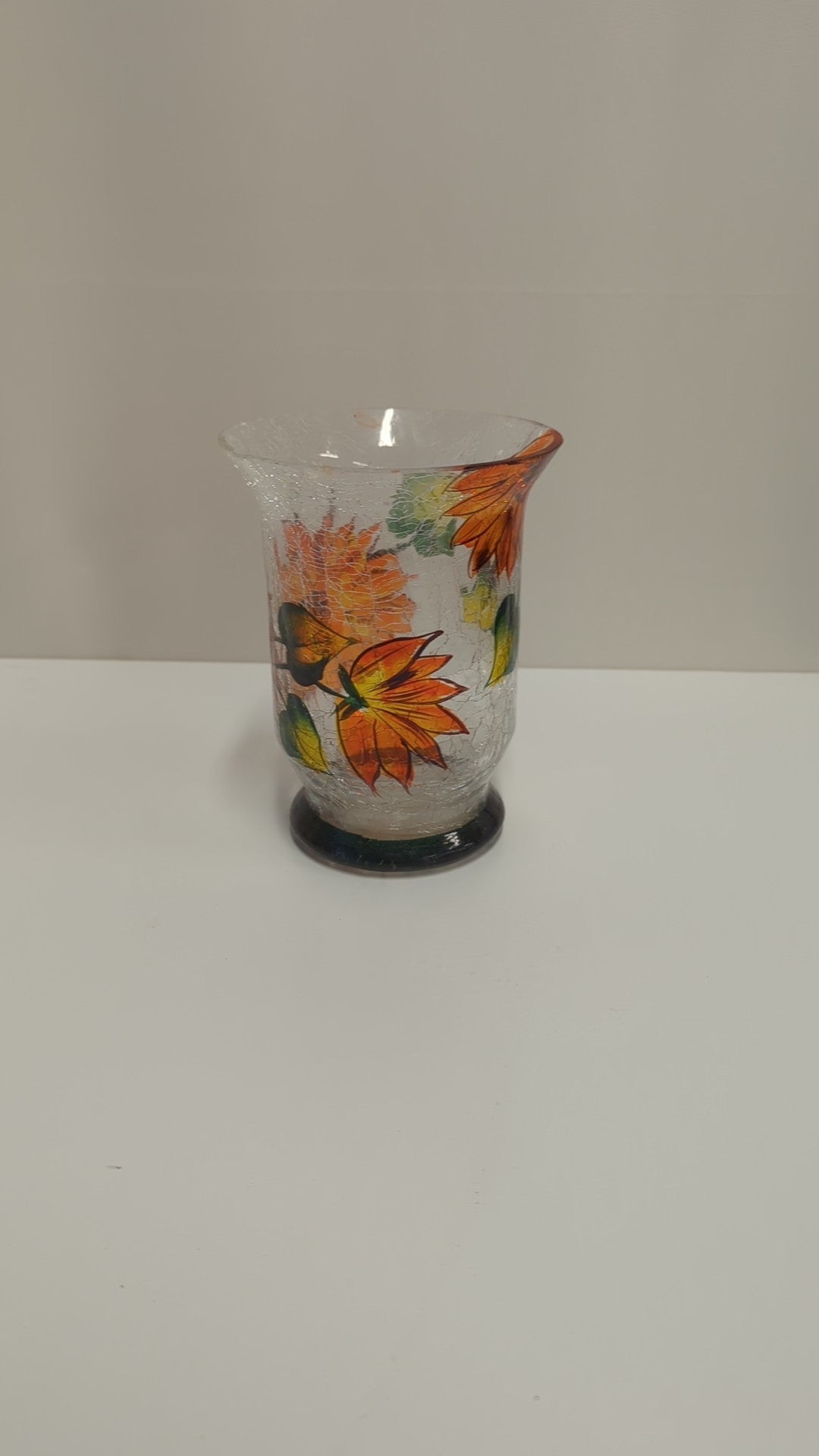 STUDIO HOME Crackle Glass Autumn Floral Hurricane Tea Light Holder