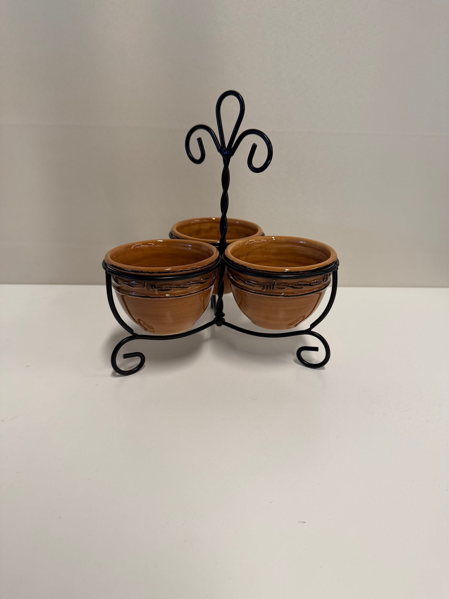 Designed in Montana Three-Tiered Scrollwork Metal & Terracotta Pot Set