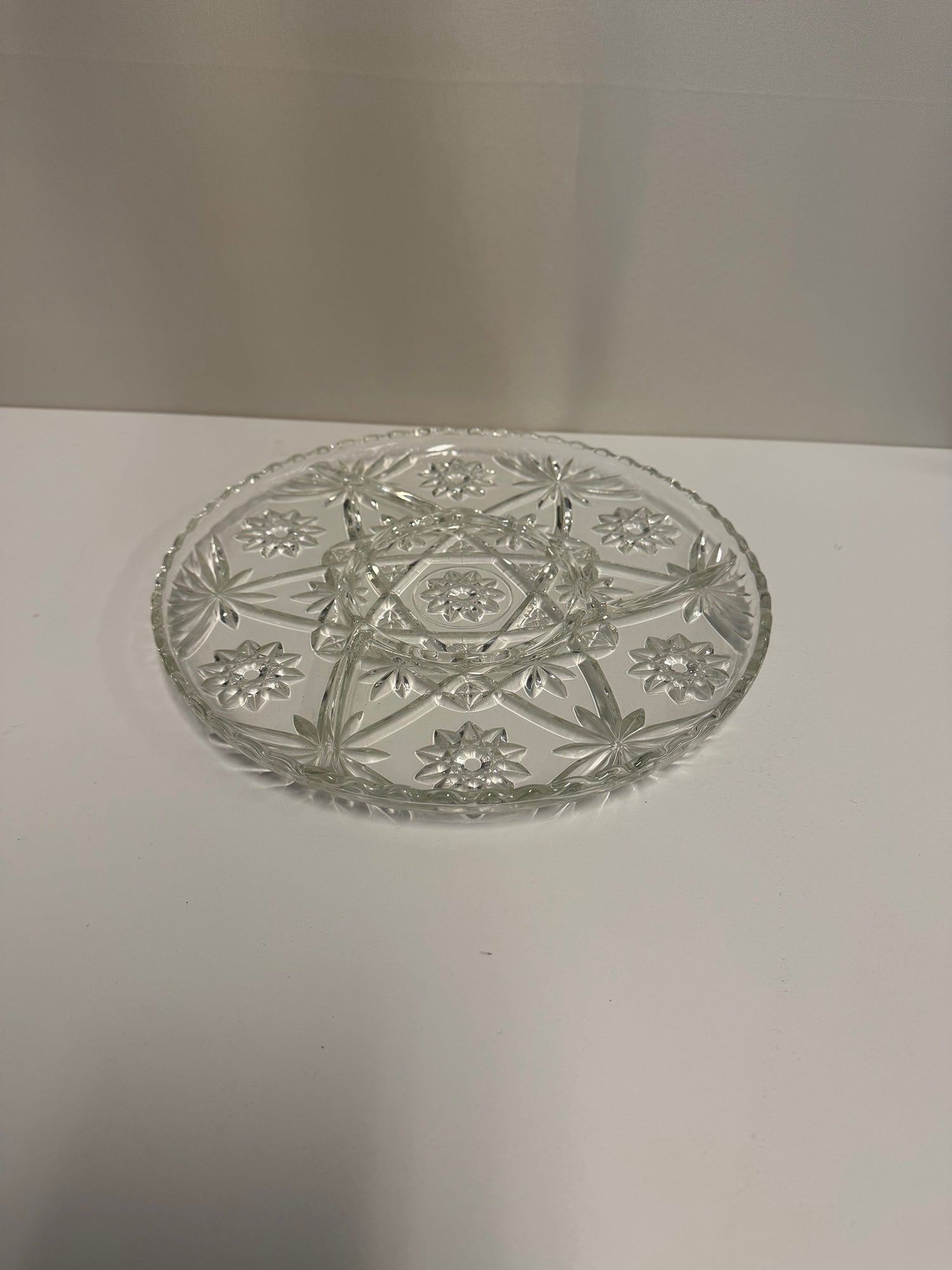 Vintage Clear Glass Divided Serving Platter with Starburst Pattern