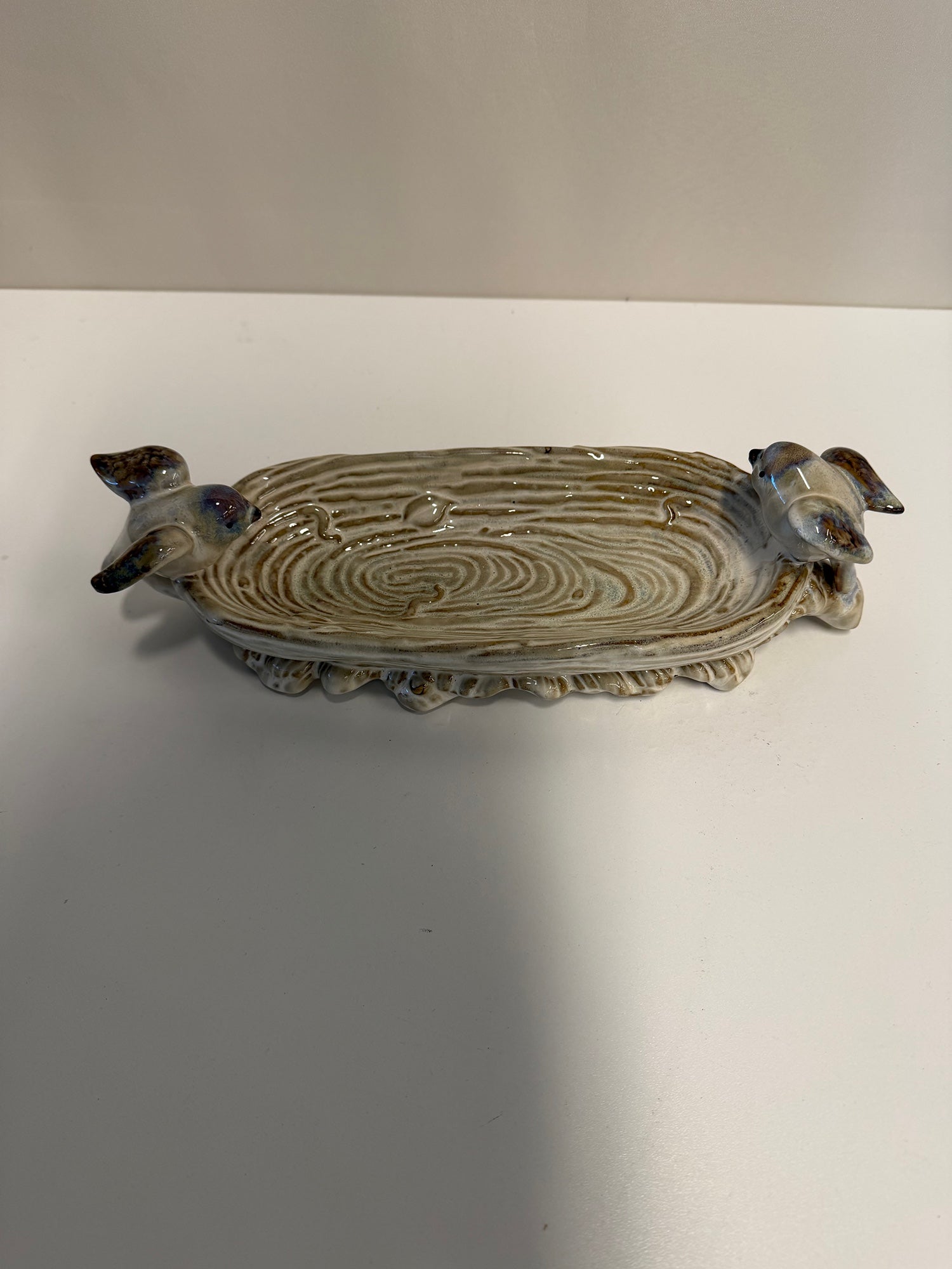 Rustic Glazed Ceramic Bird Trinket Dish
