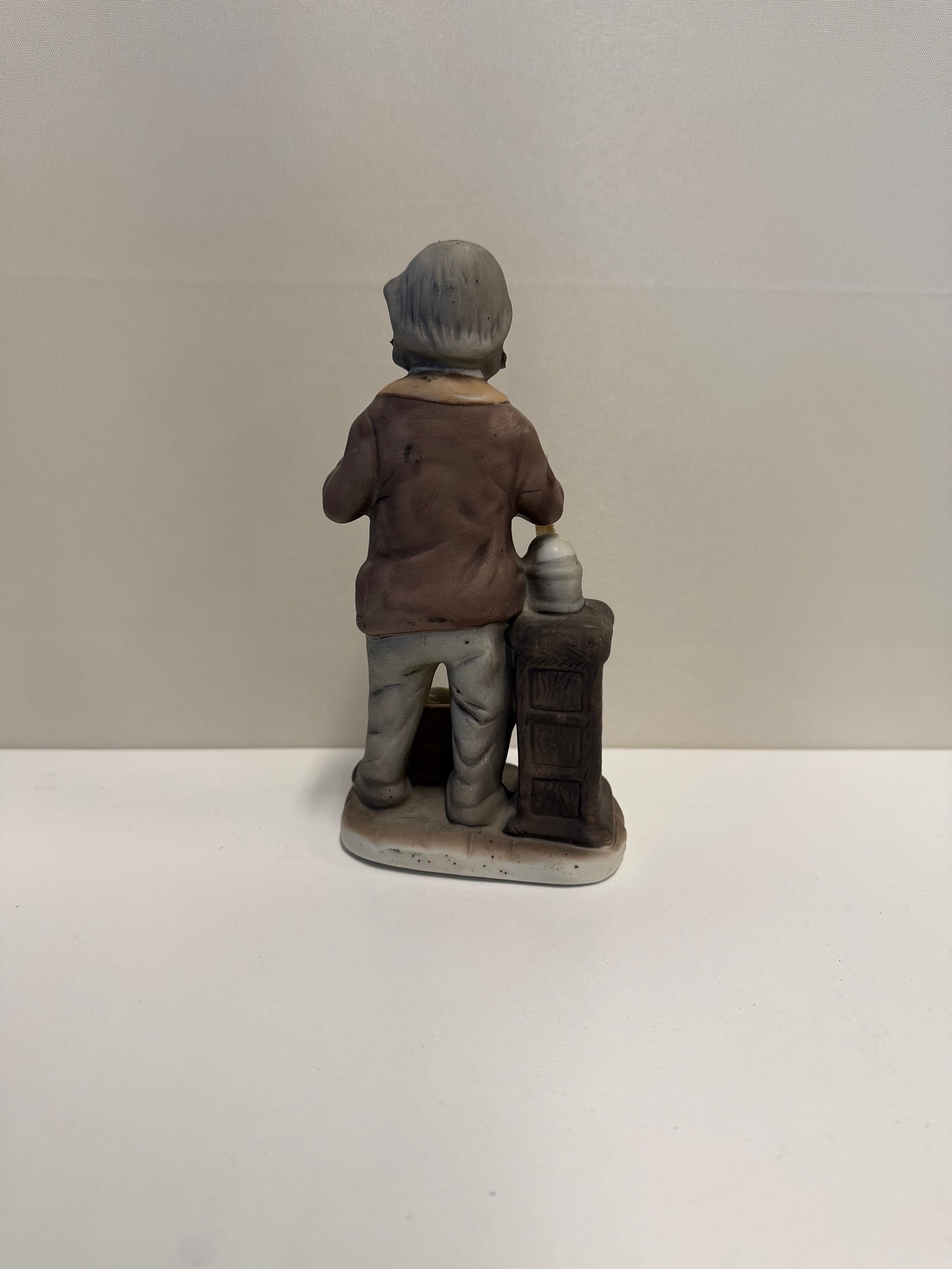 Vintage Ceramic Gentleman Figurine with Yarn and Basket