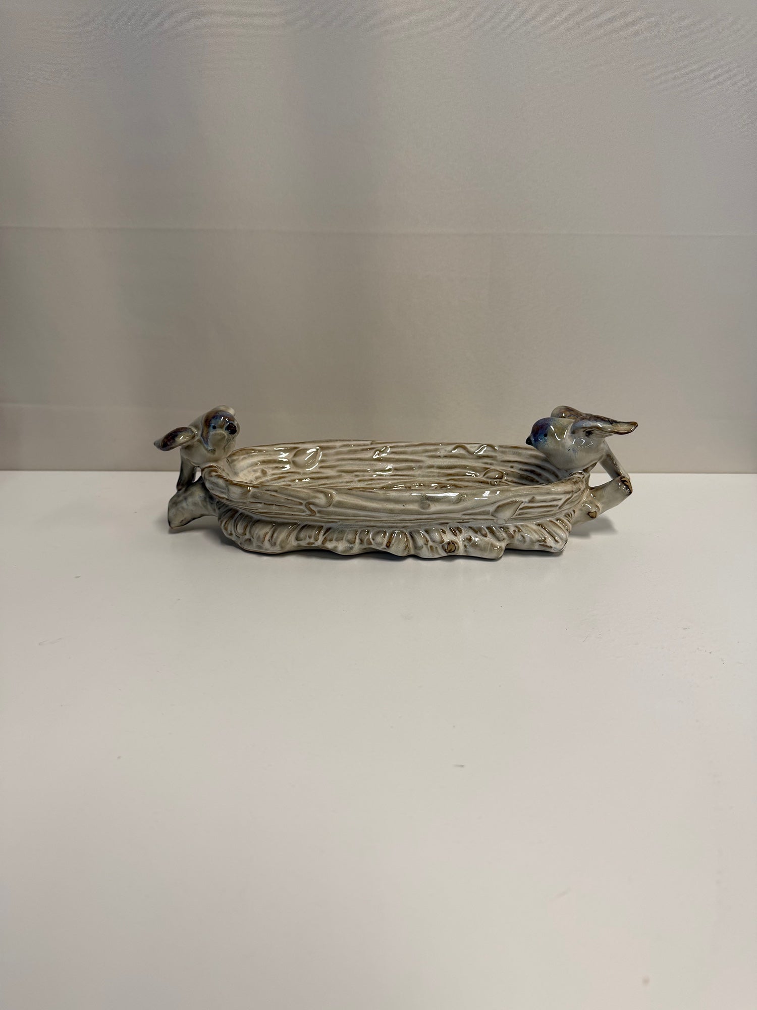 Rustic Glazed Ceramic Bird Trinket Dish