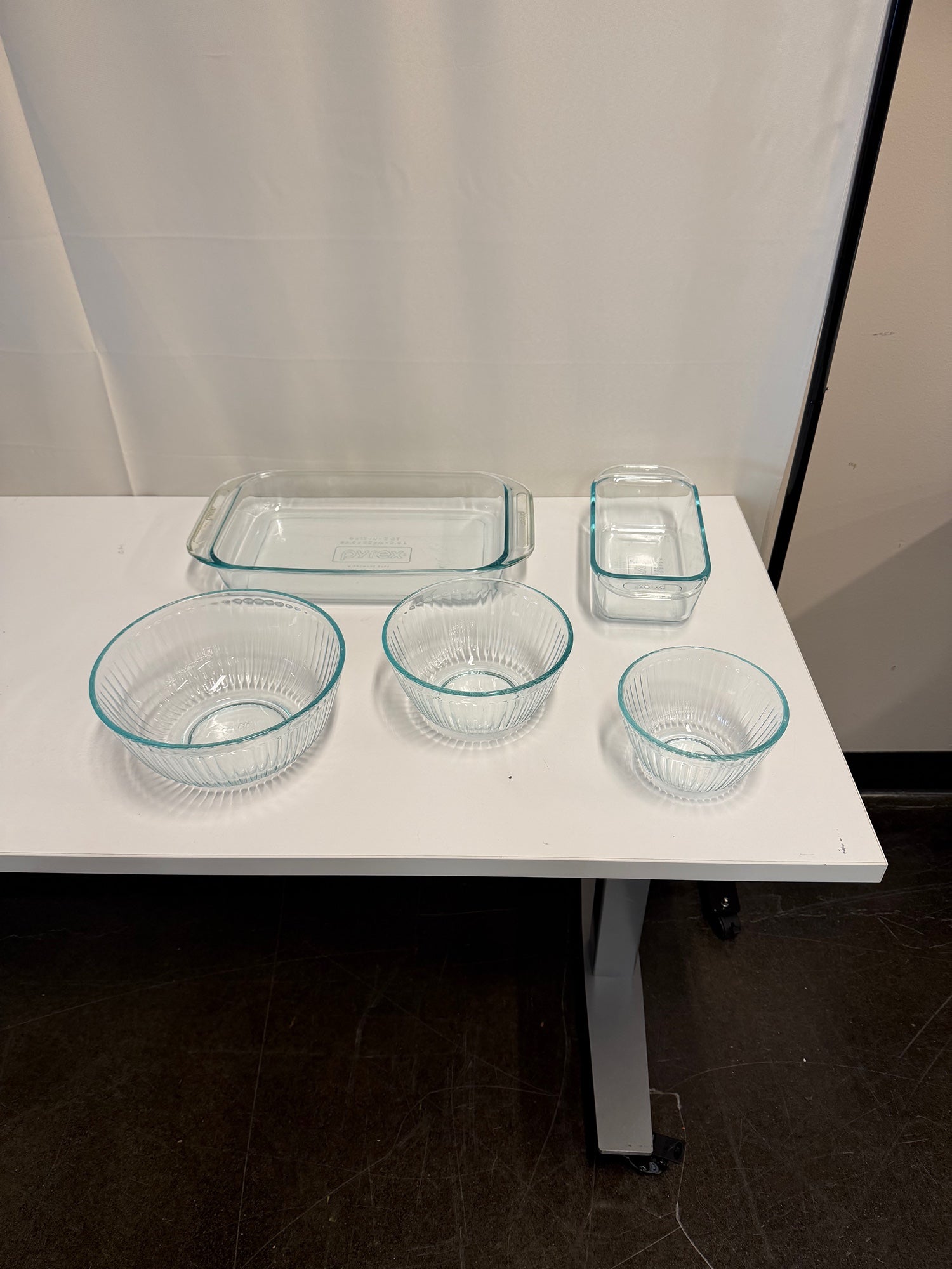 Set of Pyrex Durable Glass Bakeware and Ribbed Mixing Bowls - Made in USA