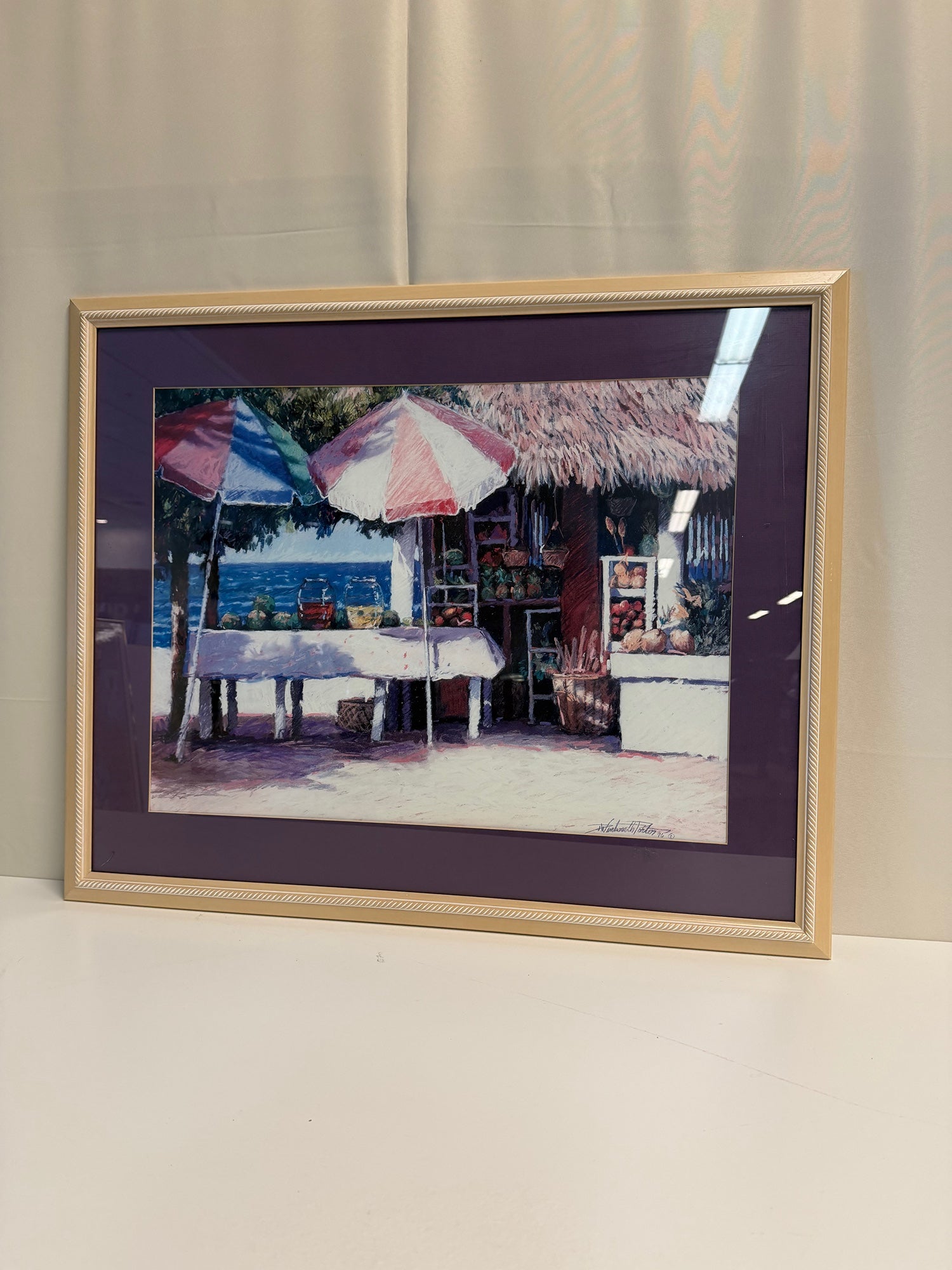 1996 Tropical Market Scene Framed Artwork by Dennis Wintworth Porter
