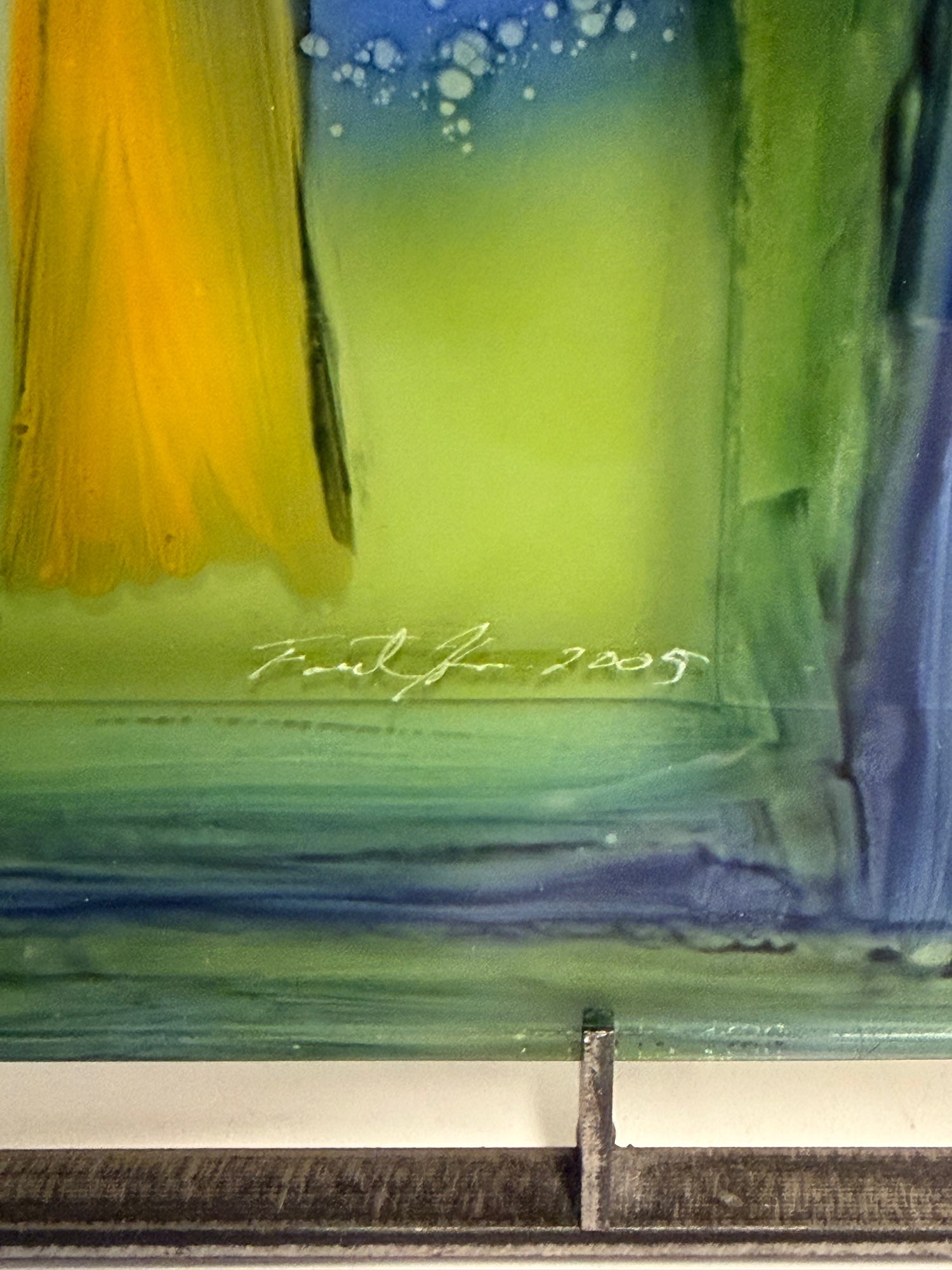 Decorative Glass Art Panel with Québec Castle and Cart Scene, Metal Scroll Frame