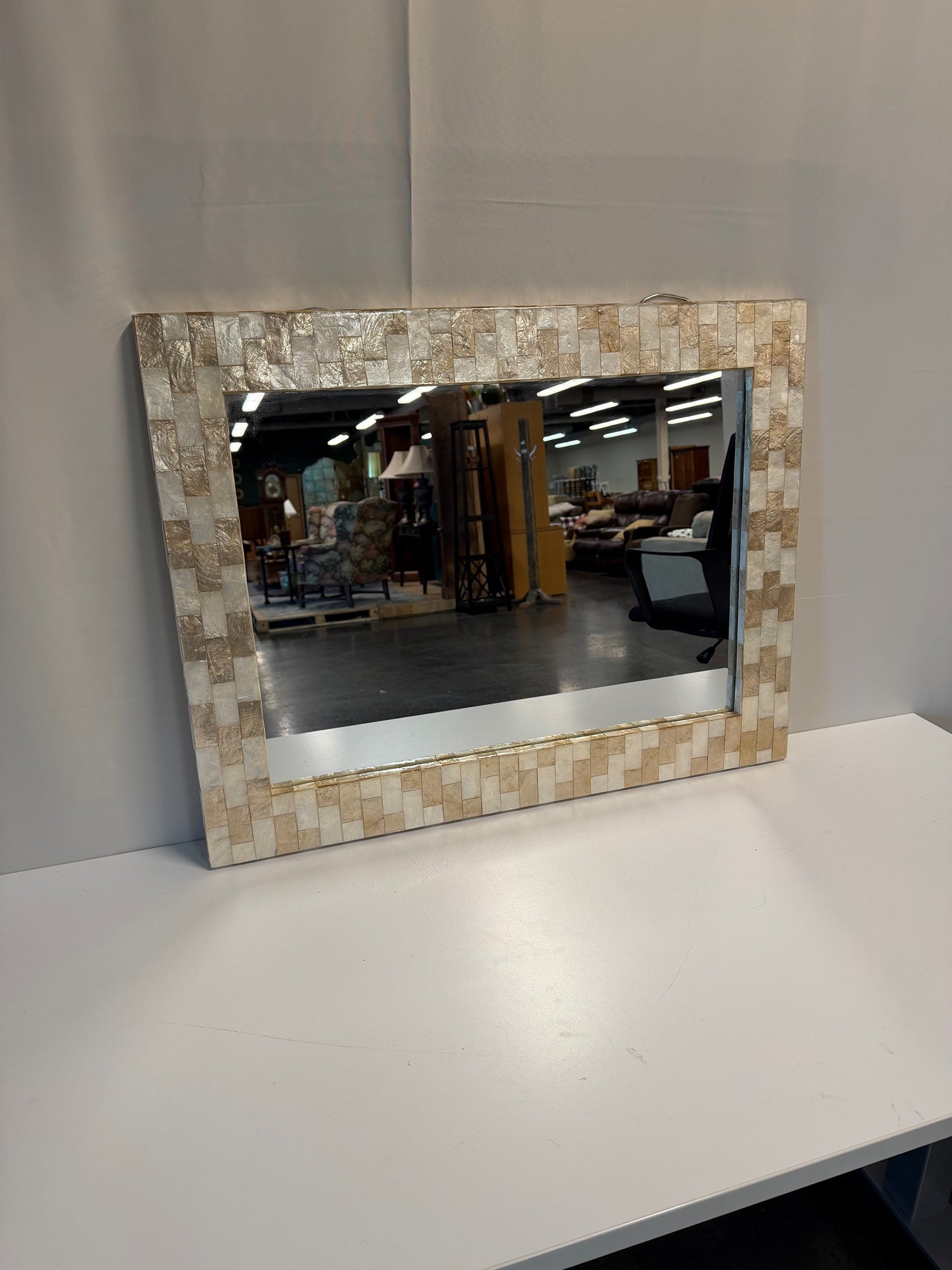 Iridescent Shell Inlay Wall Mirror, Rectangular Decorative Frame