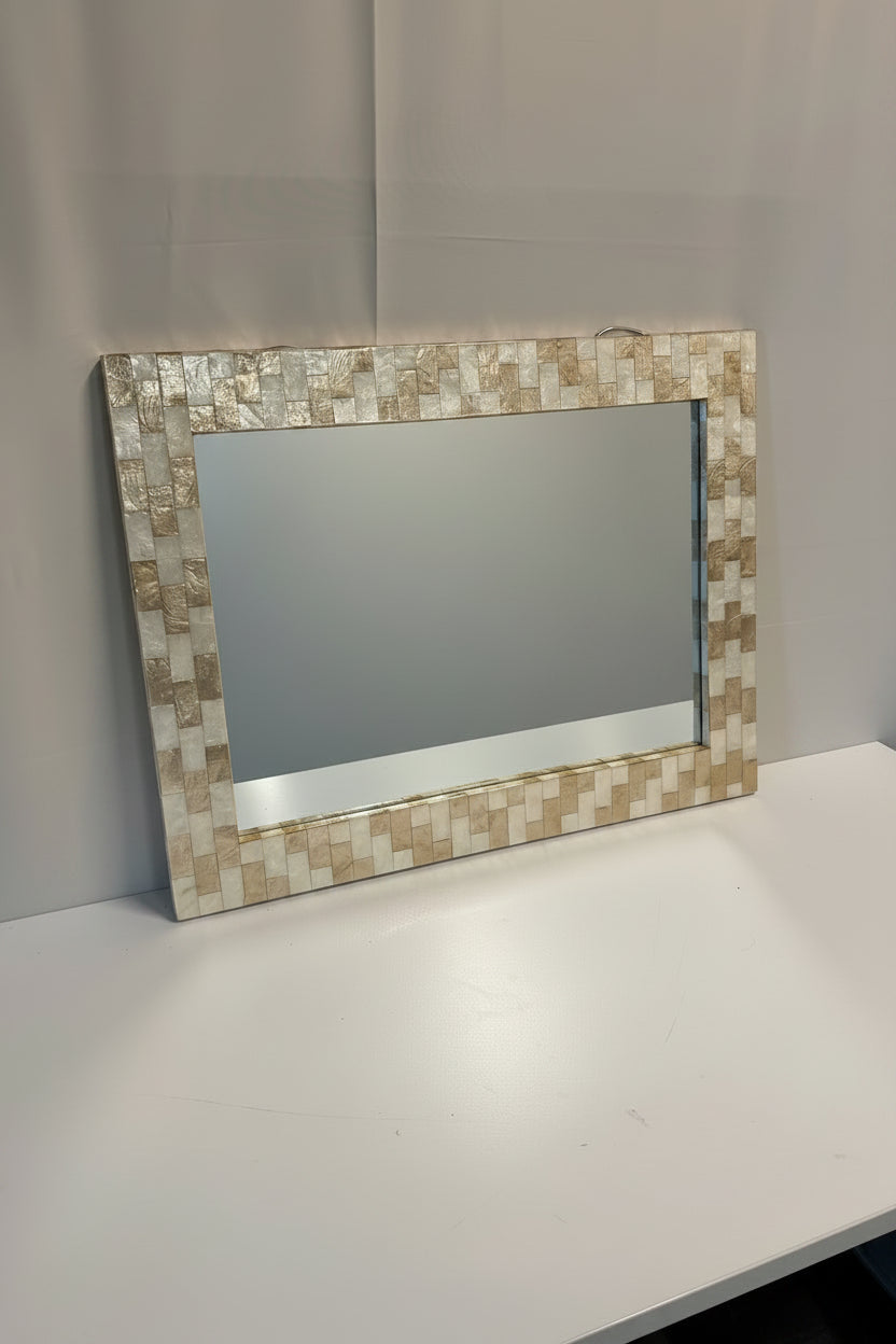 Iridescent Shell Inlay Wall Mirror, Rectangular Decorative Frame