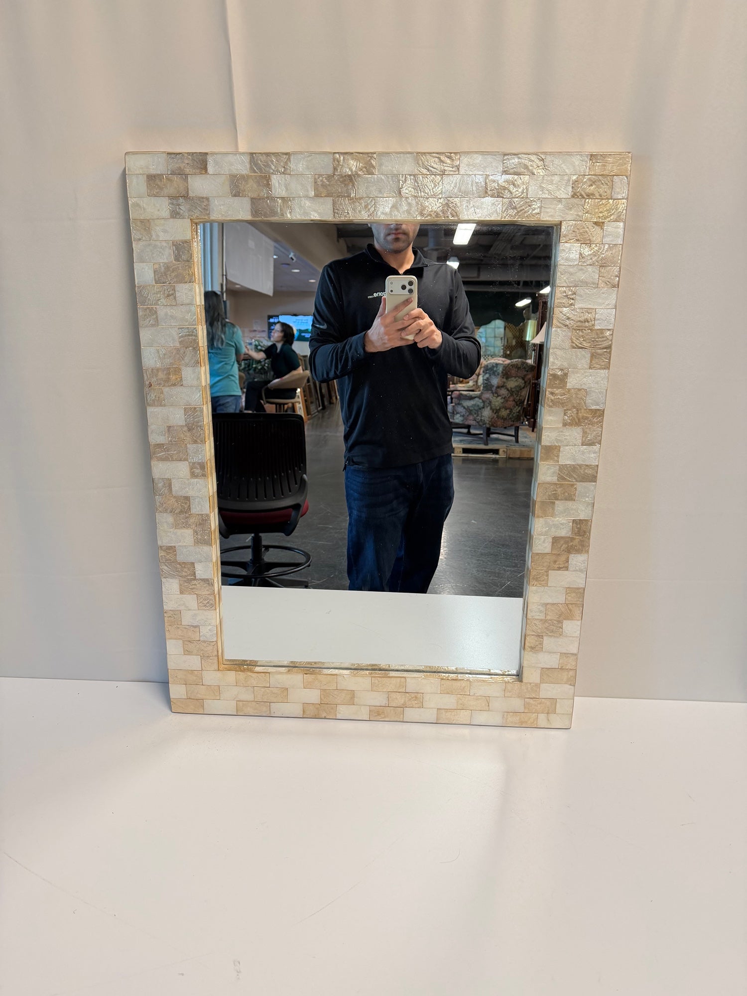 Iridescent Shell Inlay Wall Mirror, Rectangular Decorative Frame