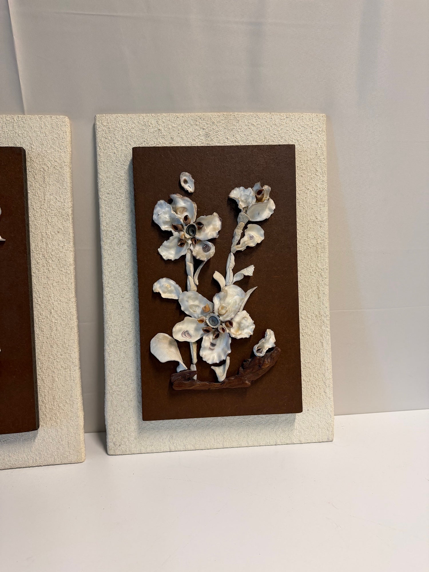 Pair of MCM Coastal Shell Floral Relief Wall Art