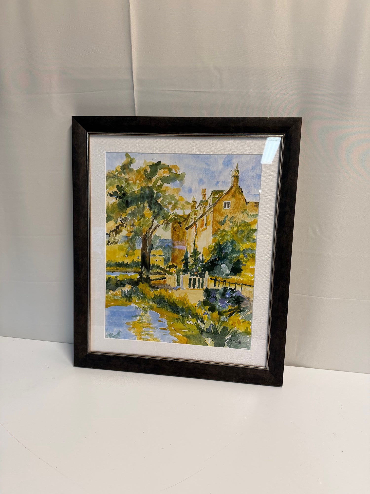 Jakki Parks 2015 Original Watercolor Painting 'French Chalet' Framed Landscape Art
