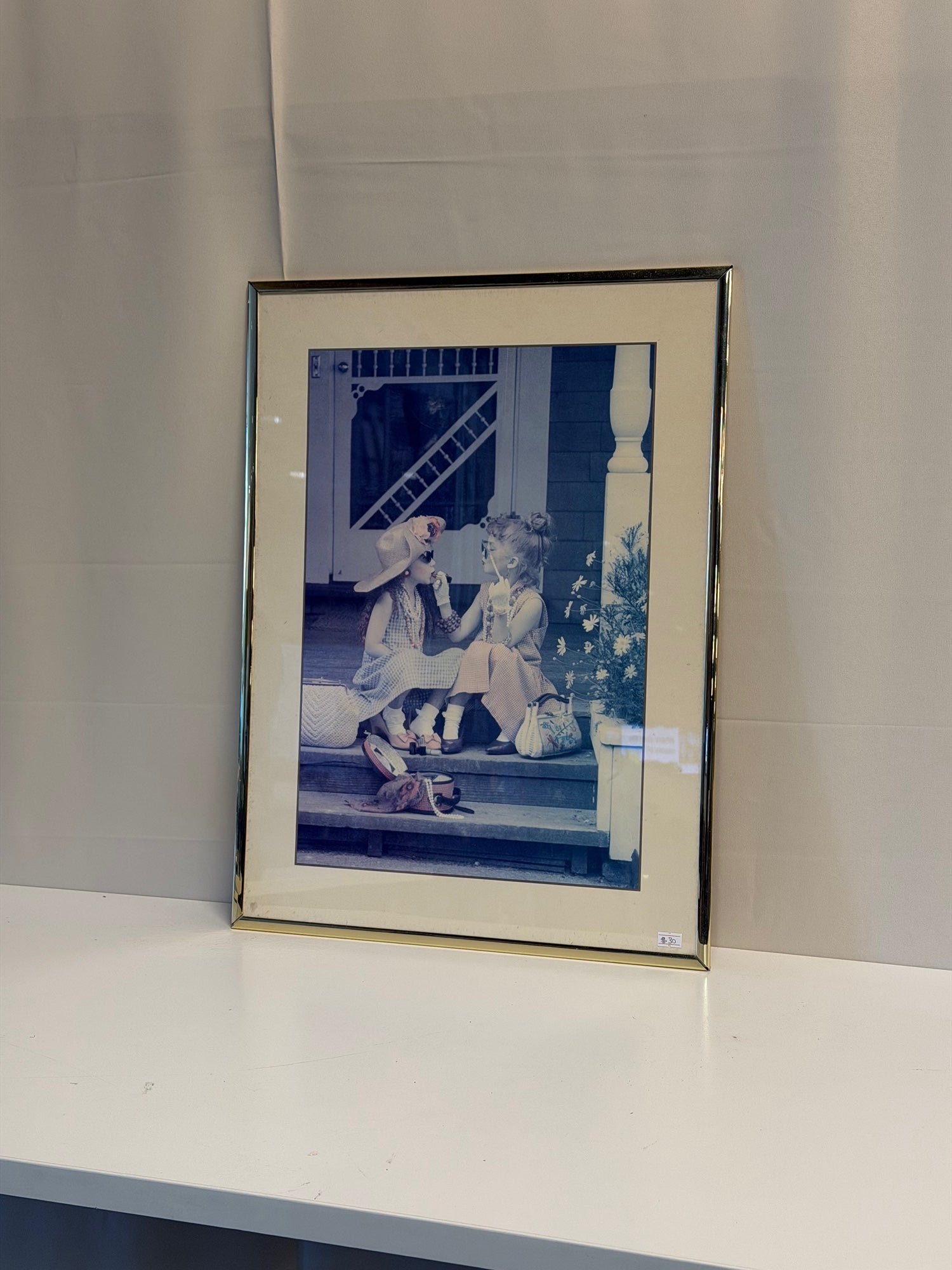 Vintage Style Girls Portrait Gold Tone Framed Art Print