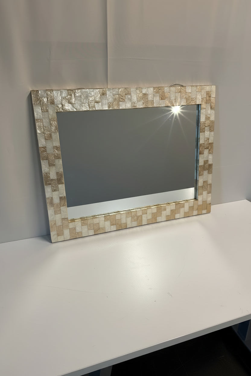 Iridescent Shell Inlay Wall Mirror, Rectangular Decorative Frame